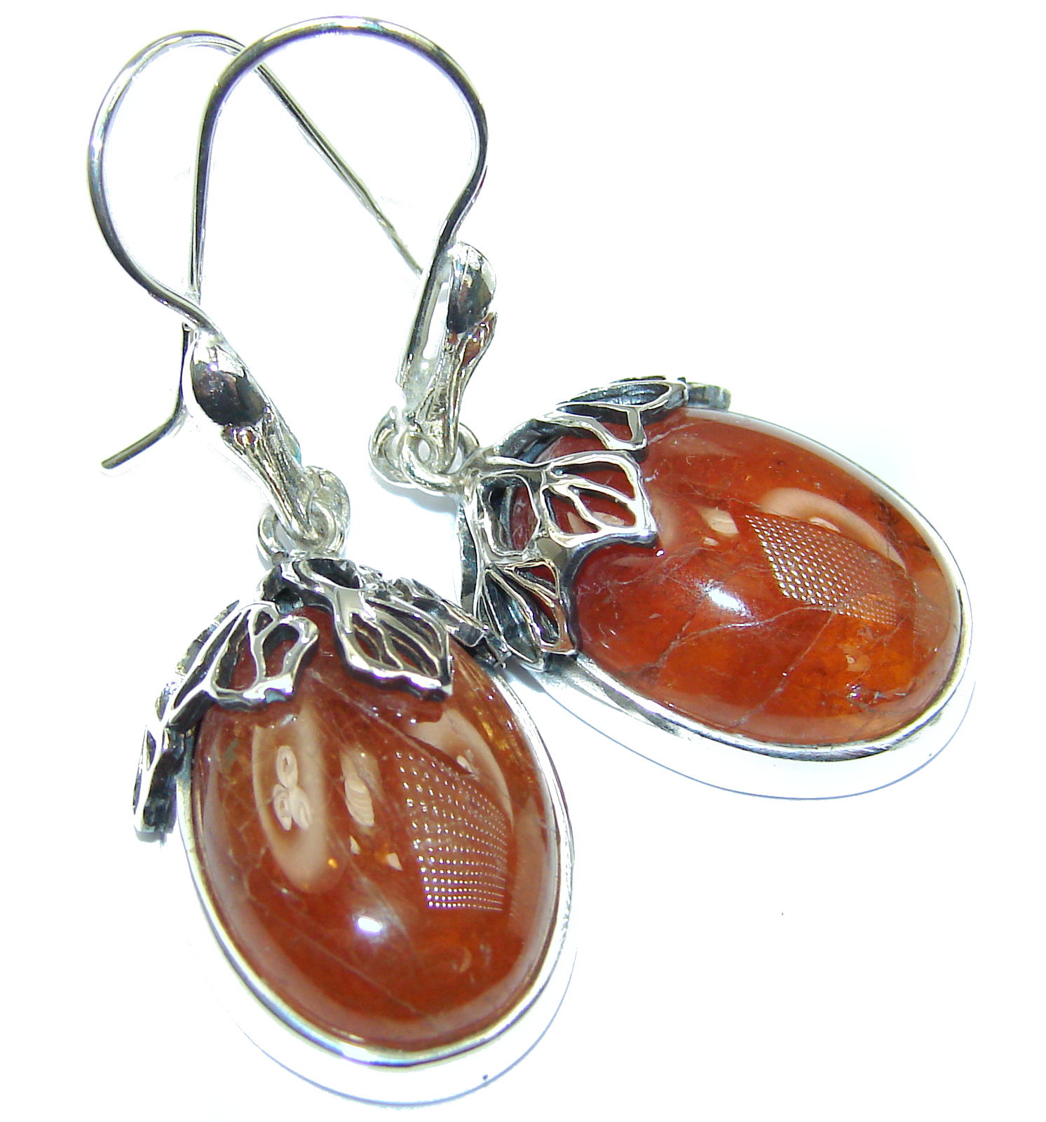 Huge Authentic 32ct hessonite Garnet .925 Sterling Silver handmade earrings
