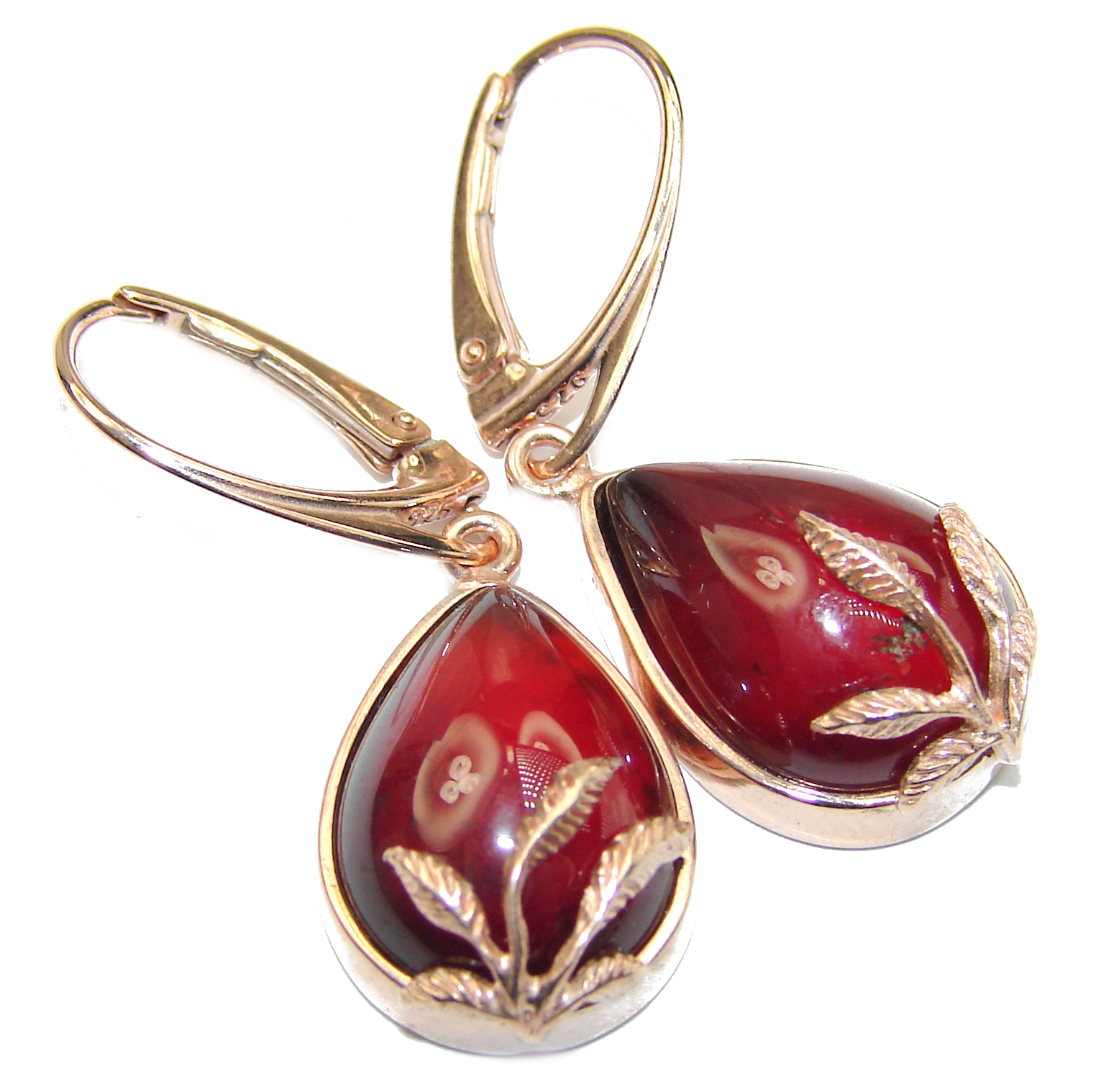 Authentic 28ct Garnet Rose Gold over .925 Sterling Silver handmade earrings