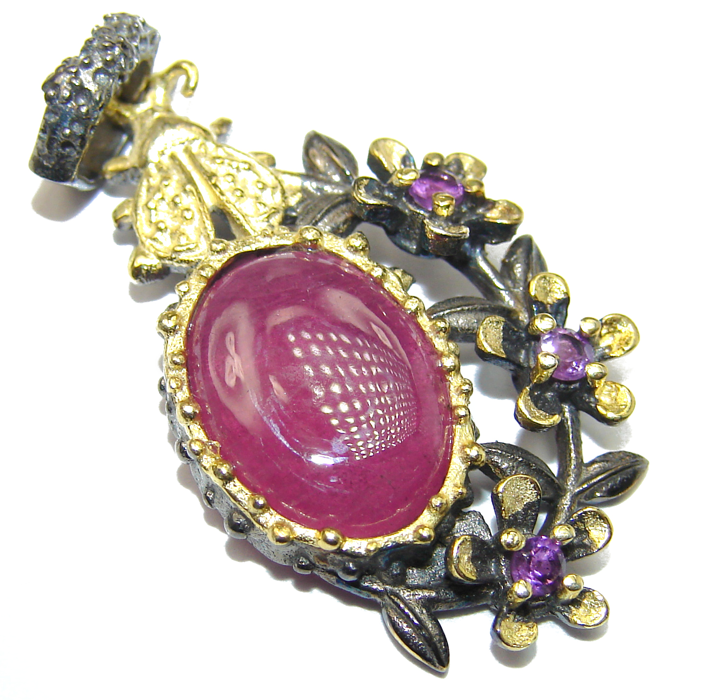 Vintage Style Ruby 14k Gold over .925 Sterling Silver handmade Pendant
