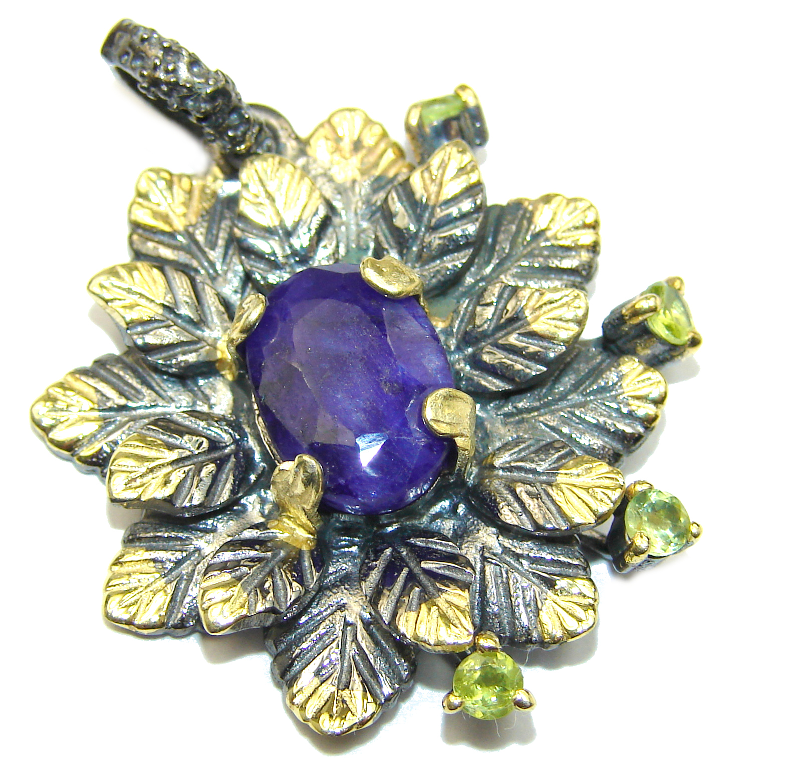 Genuine Sapphire Gold over .925 Sterling Silver handmade Pendant