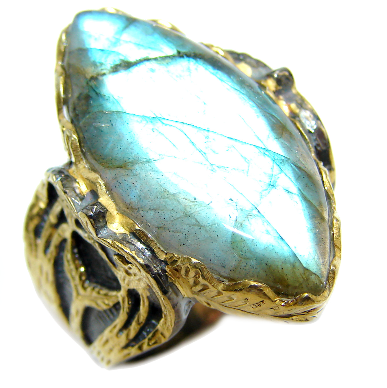 Regal Infinity Labradorite 18K Gold over .925 Sterling Silver ITALY handmade ring size 6 3/4