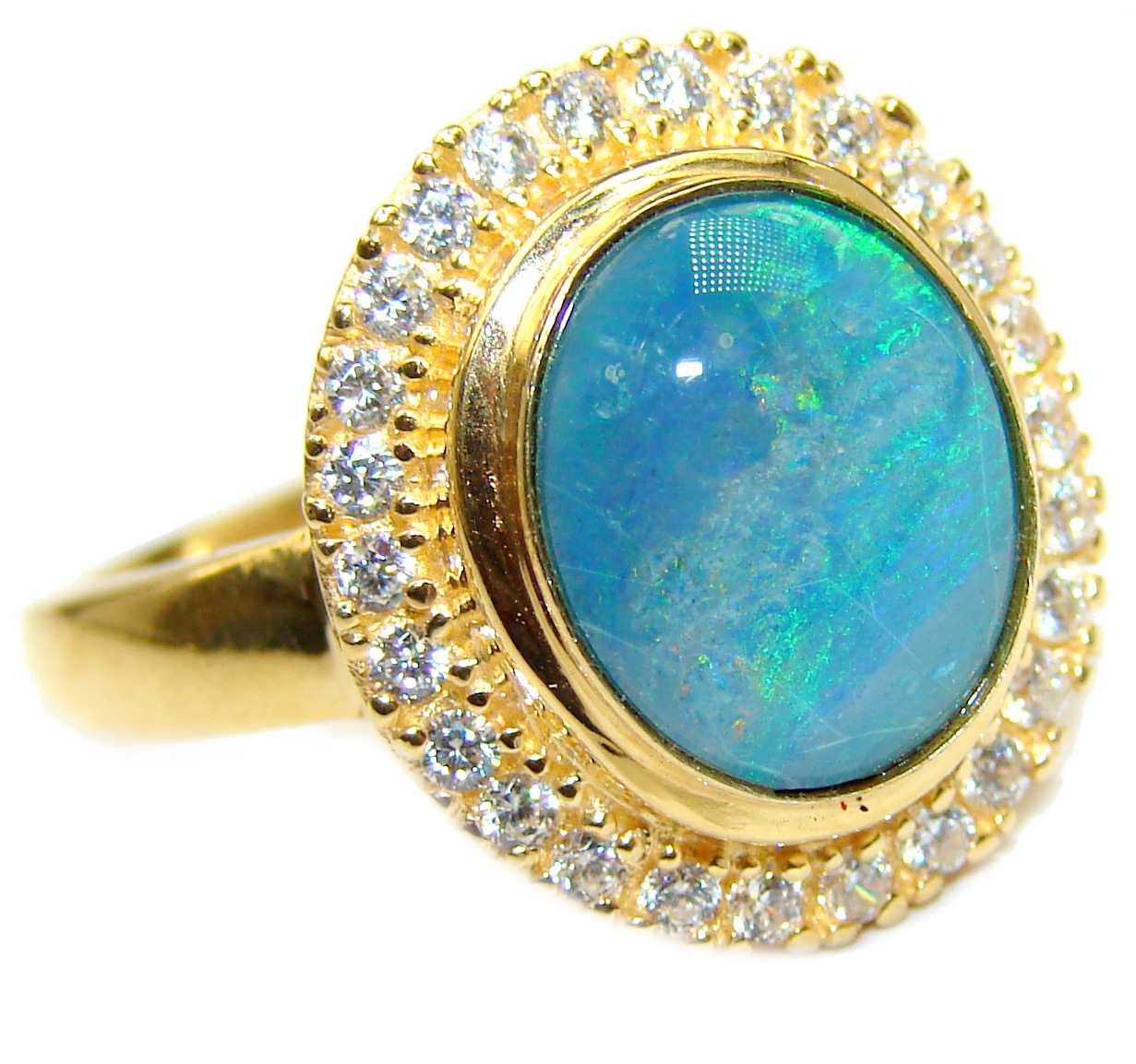 Australian Doublet Opal 14K Gold over .925 Sterling Silver handcrafted ring size 8 1/4
