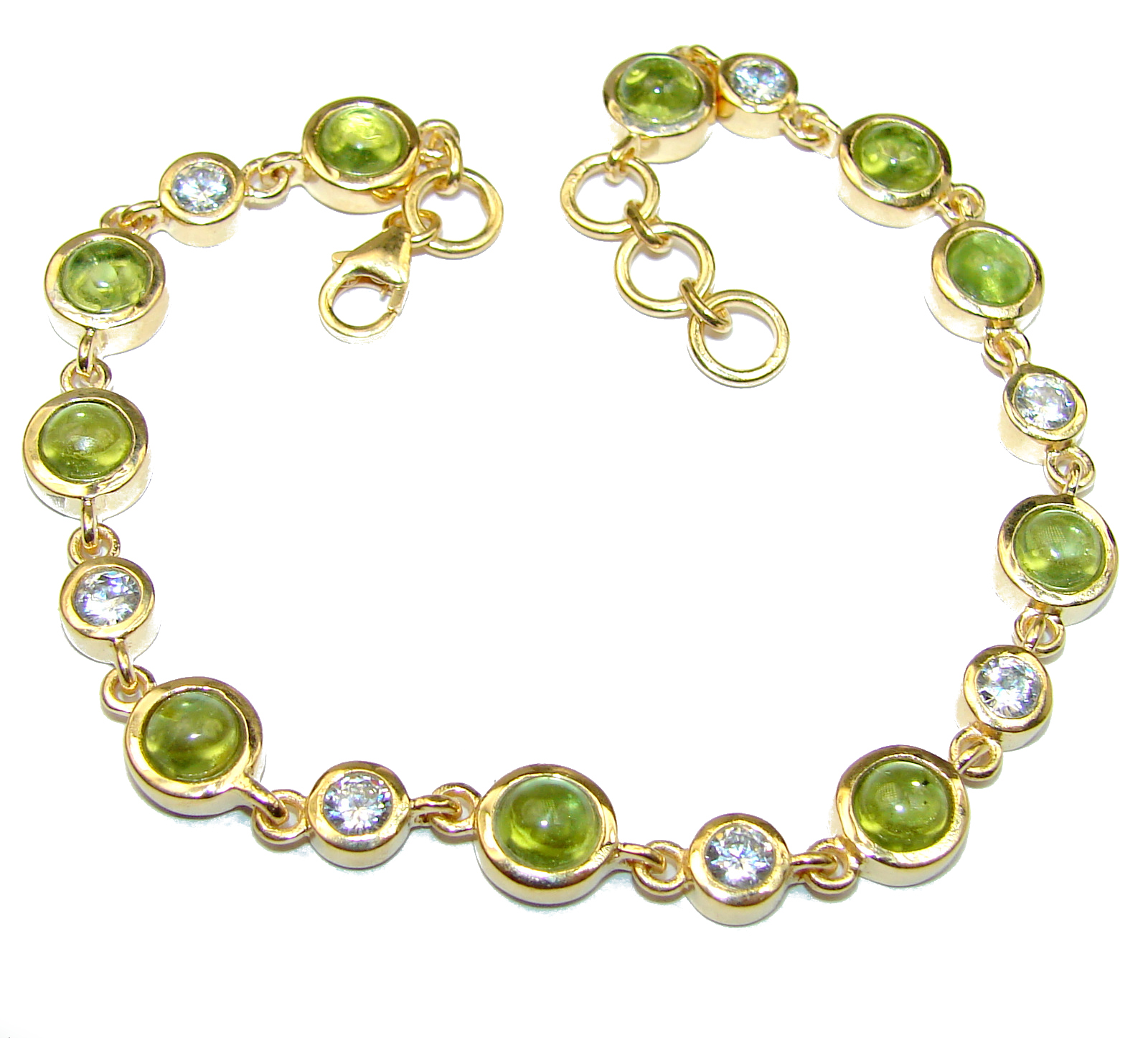 Authentic Peridot White Topaz 14K Gold over .925 Sterling Silver handmade Bracelet