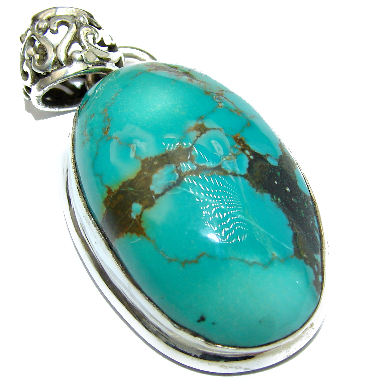 Huge Exquisite authentic Morenci Turquoise .925 Sterling Silver handmade Pendant
