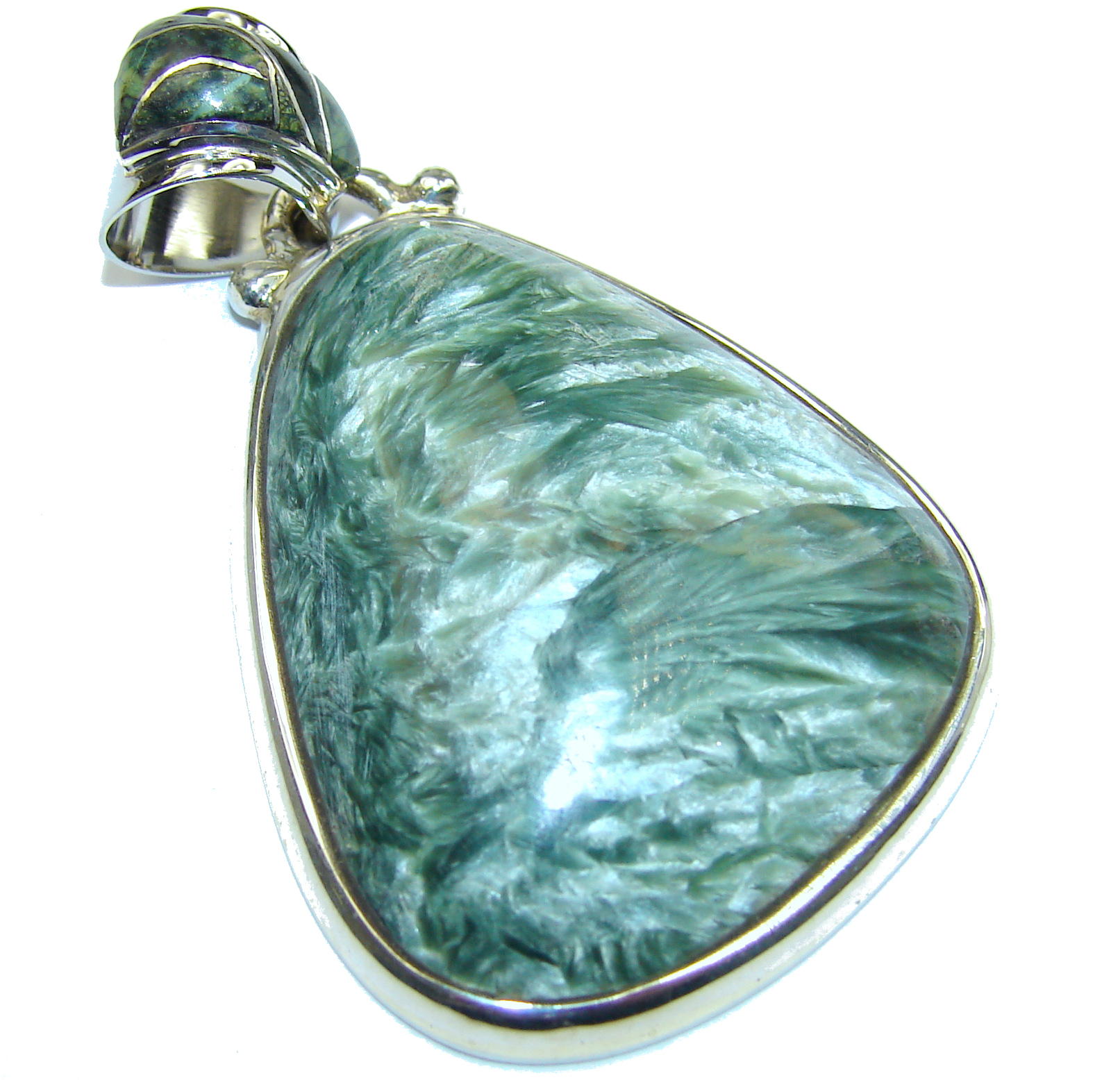 Precious Seraphinite .925 Sterling Silver handmade Pendant