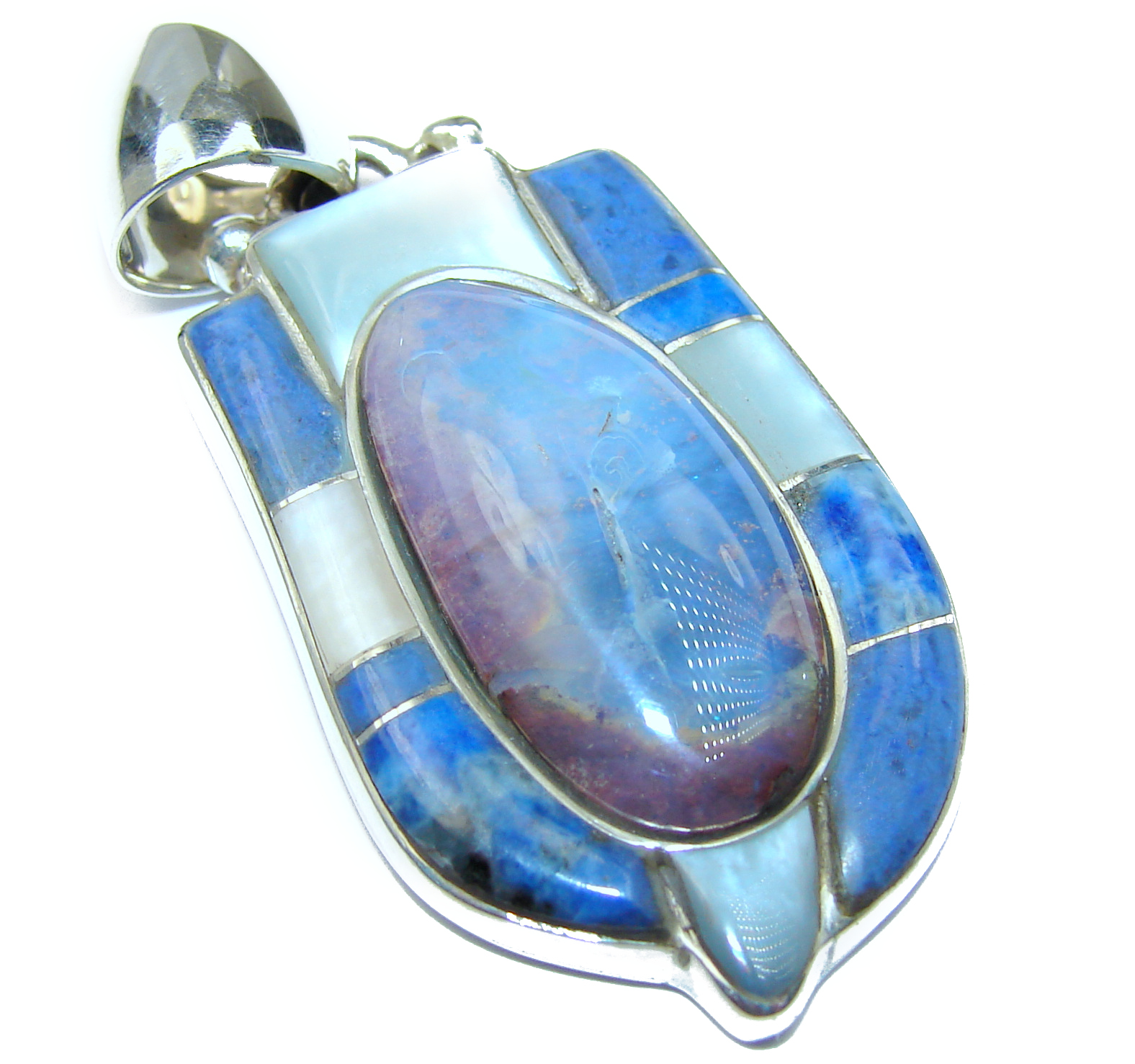 Incredible Design Authentic Australian Boulder Opal .925 Sterling Silver handmade Pendant