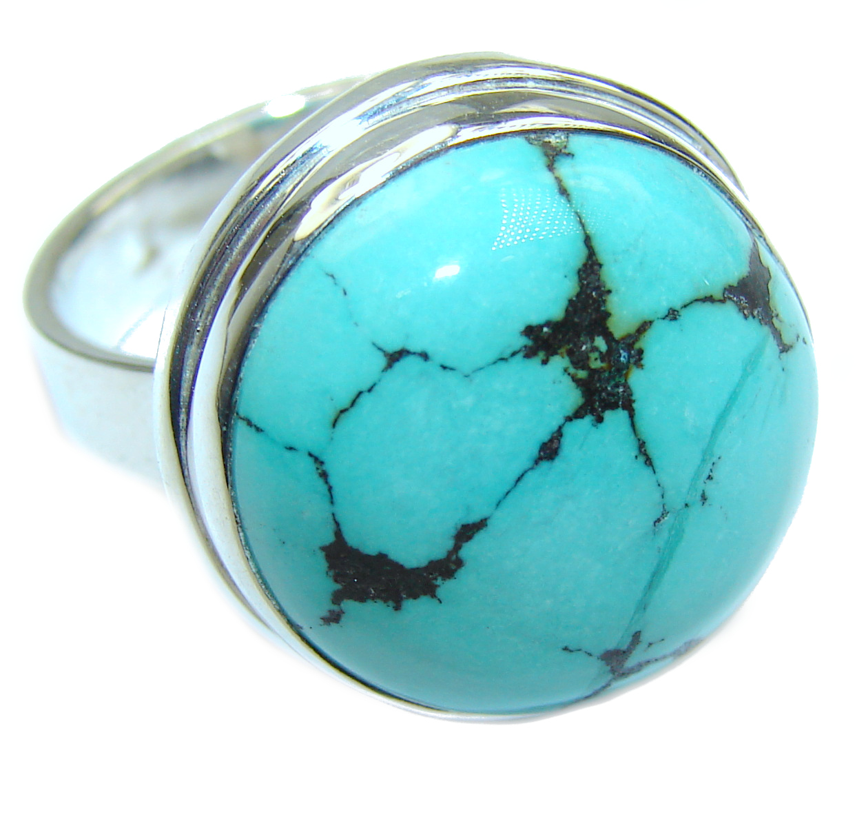 Huge genuine Turquoise .925 Sterling Silver ring; s. 9 3/4
