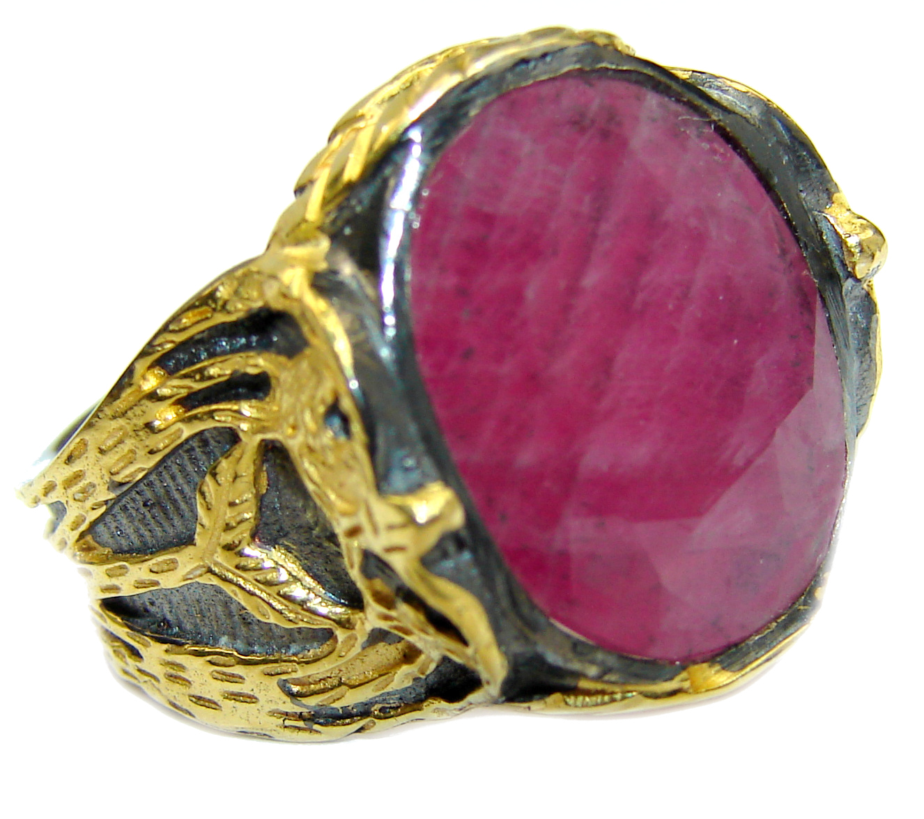 Vintage Design Genuine 25ct Ruby 14K Gold over .925 Sterling Silver handmade Ring size 8