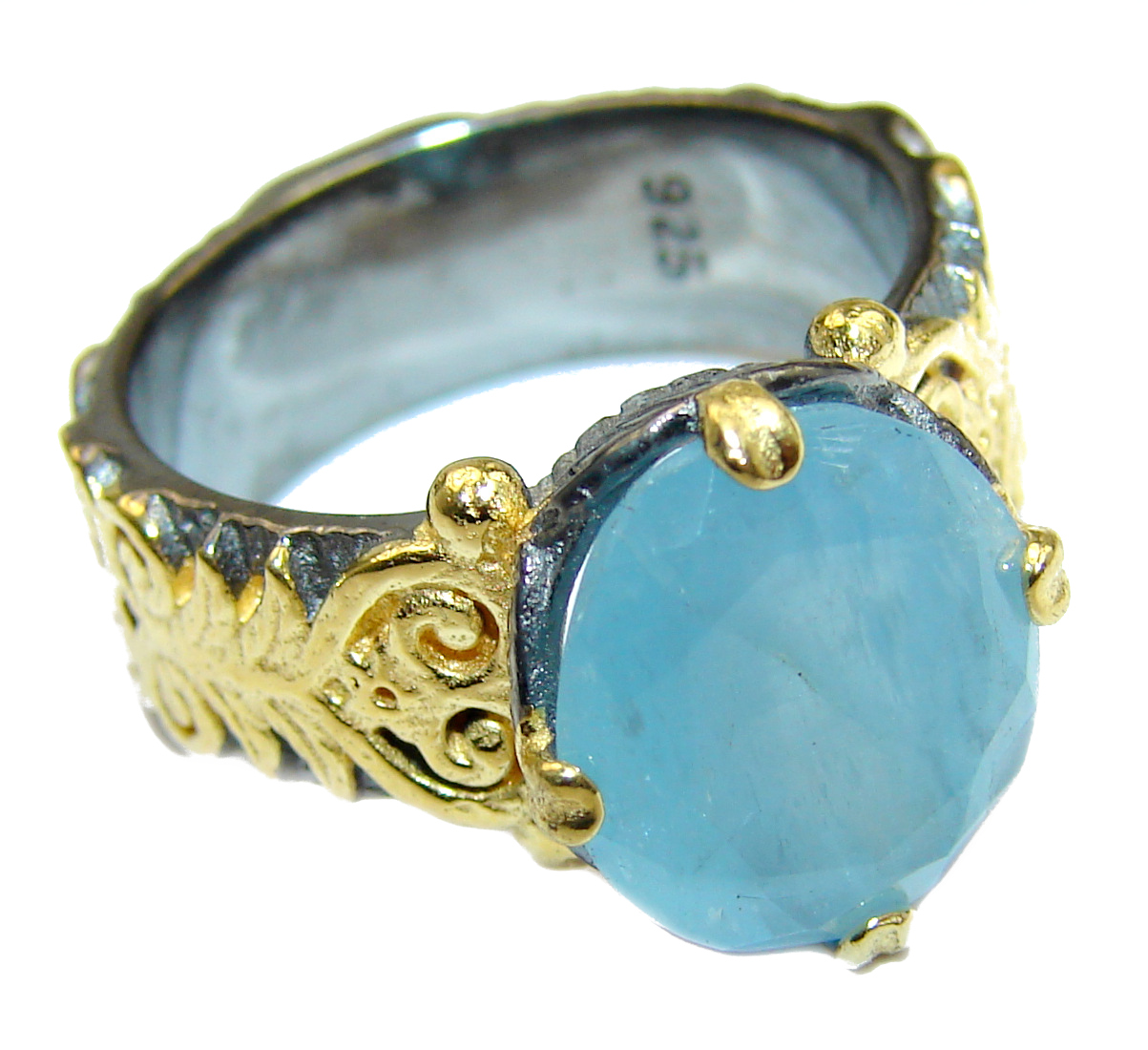 Antique Design Blue Aquamarine .925 Sterling Silver handmade ring s. 7