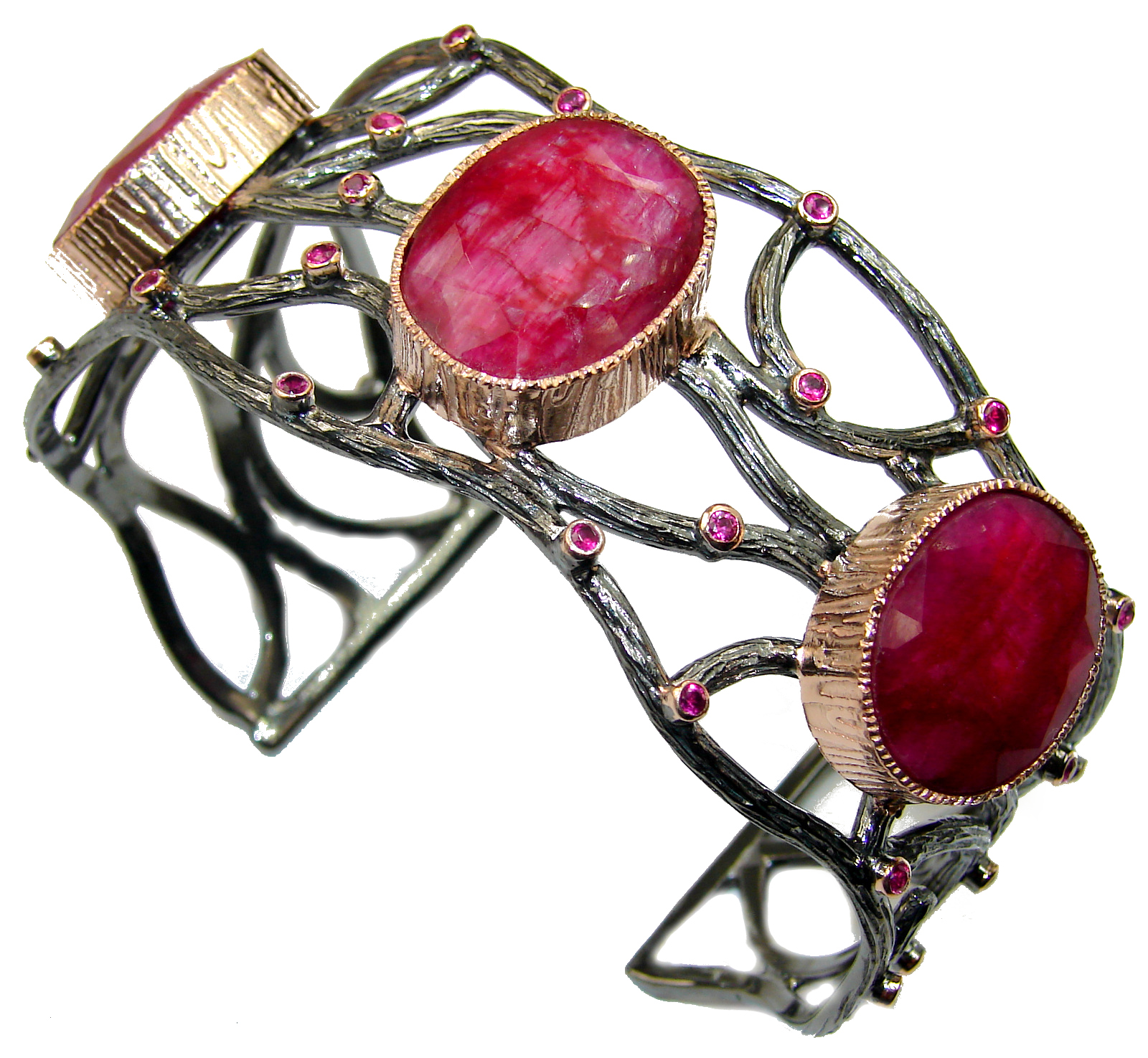 Big Dreamer Red Ruby 14K Gold over .925 Sterling Silver handcrafted Statement Bracelet / Cuff