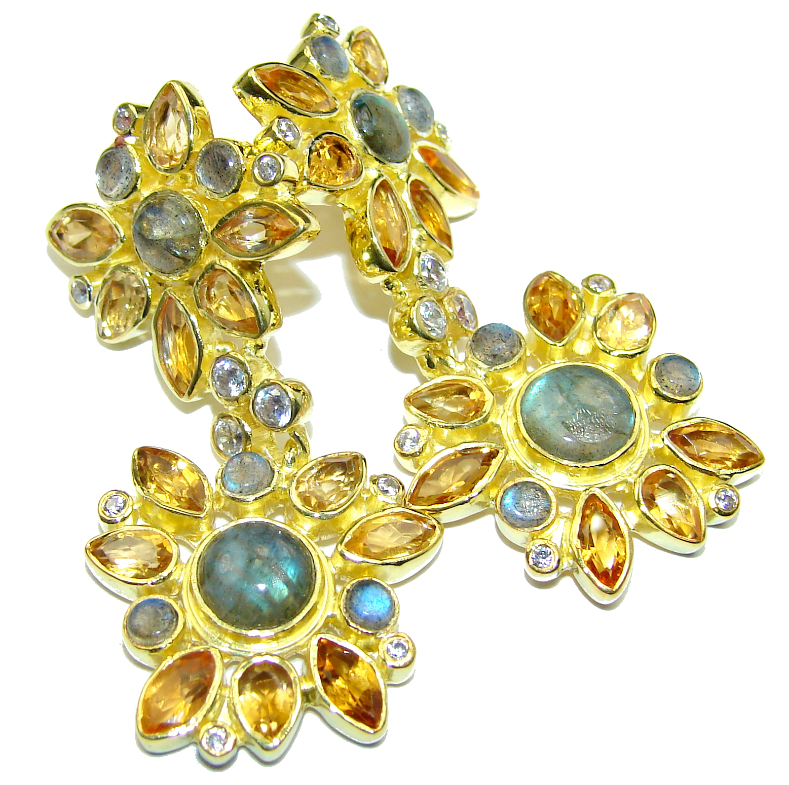 Genuine Fire Labradorite 18K Gold over .925 Sterling Silver handcrafted Earrings