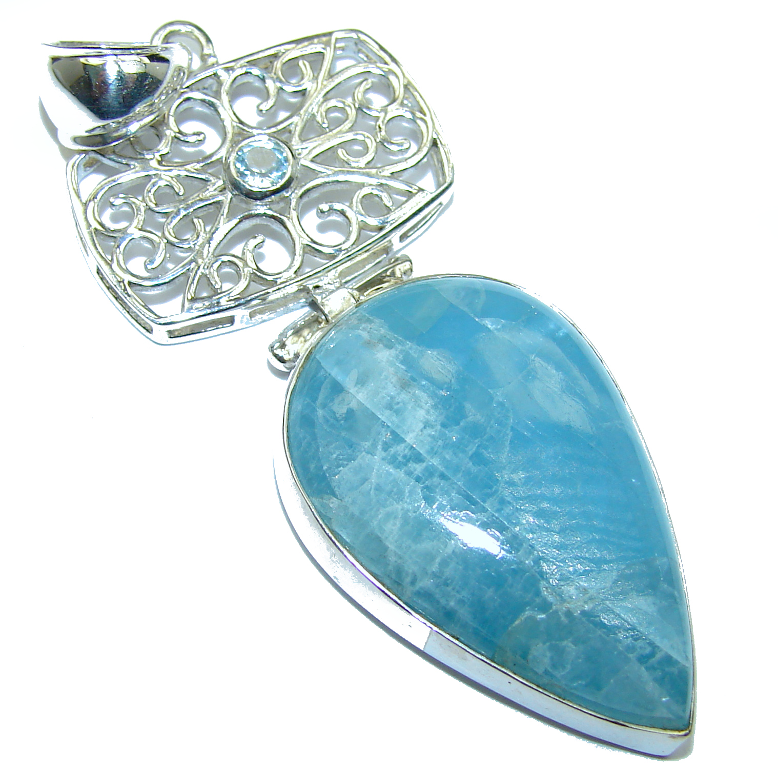 Genuine 45 ct Aquamarine .925 Sterling Silver handmade Pendant