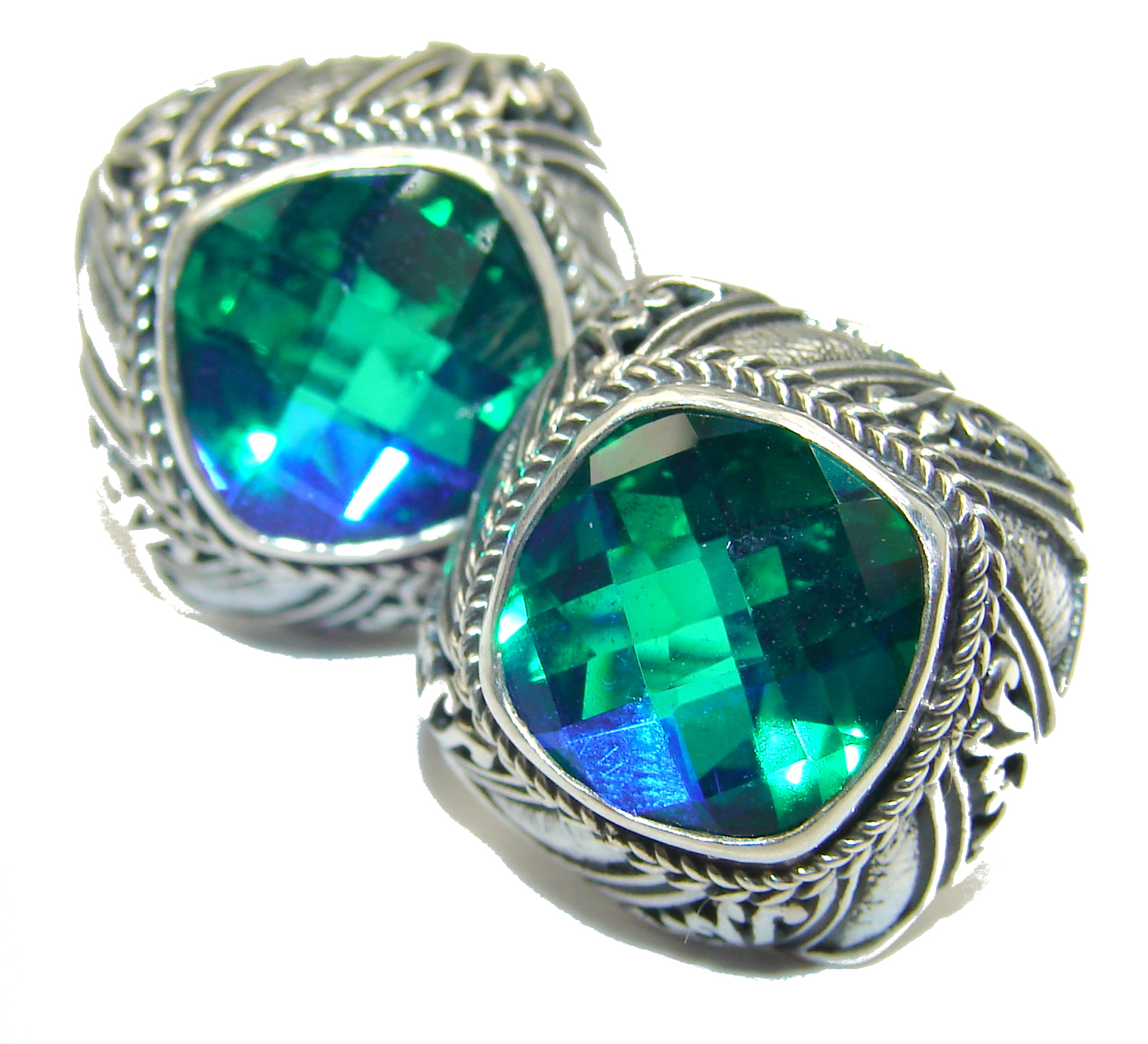 Amazing Aqua Topaz .925 Sterling Silver handmade stud earrings