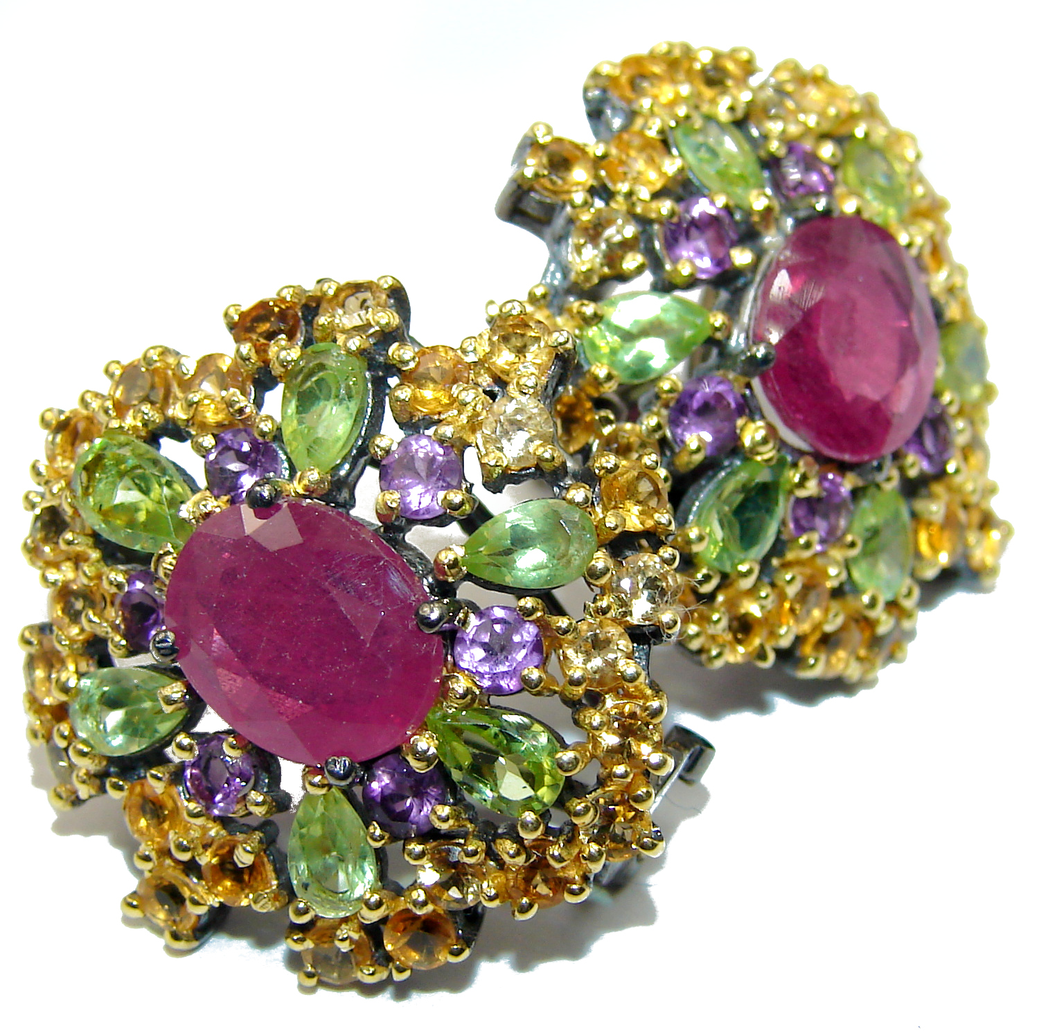 Spectacular genuine Ruby Sapphire 18k Gold over .925 Sterling Silver handcrafted earrings