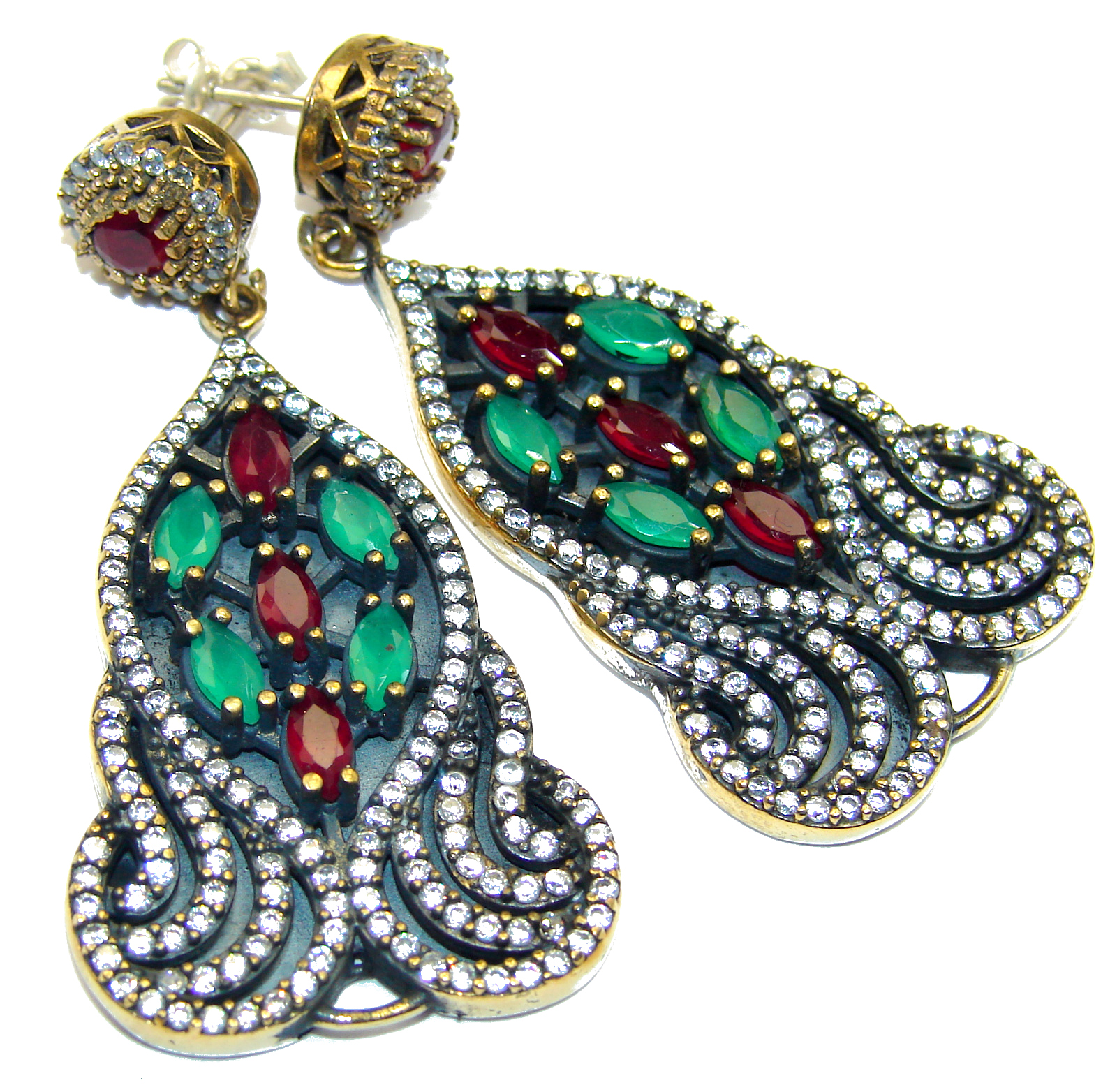Classy Victorian Style created Green Emerald Sterling Silver handmade earrings