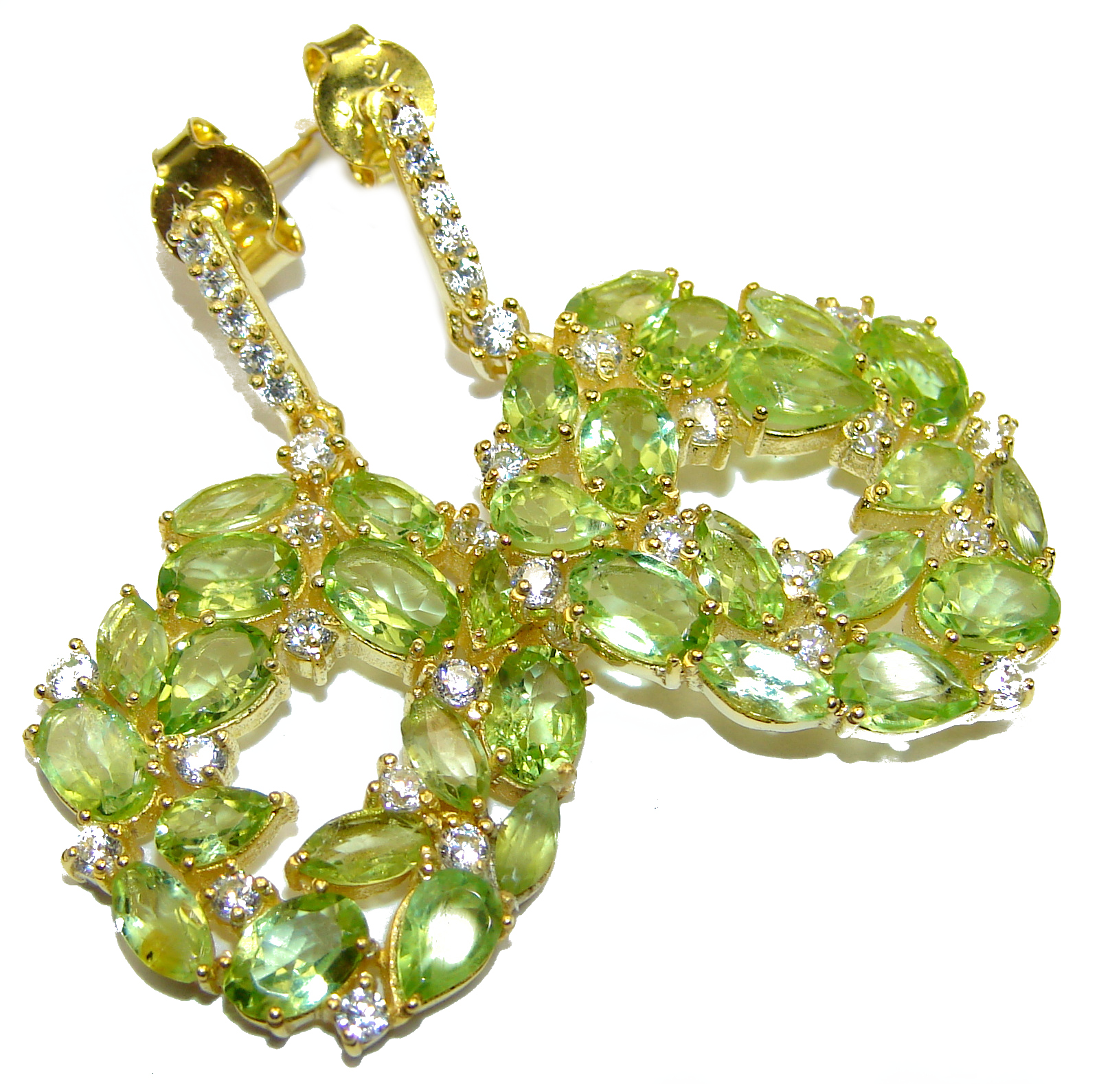 Rich Design genuine Peridot 14K Gold over .925 Sterling Silver handcrafted earrings