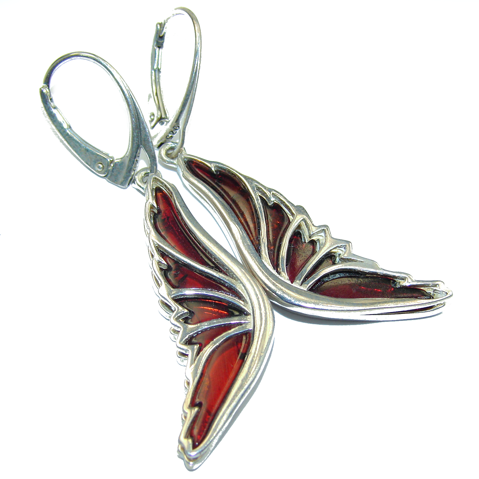 Wonderful Baltic Mosaic Amber .925 Sterling Silver entirely handcrafted earrings