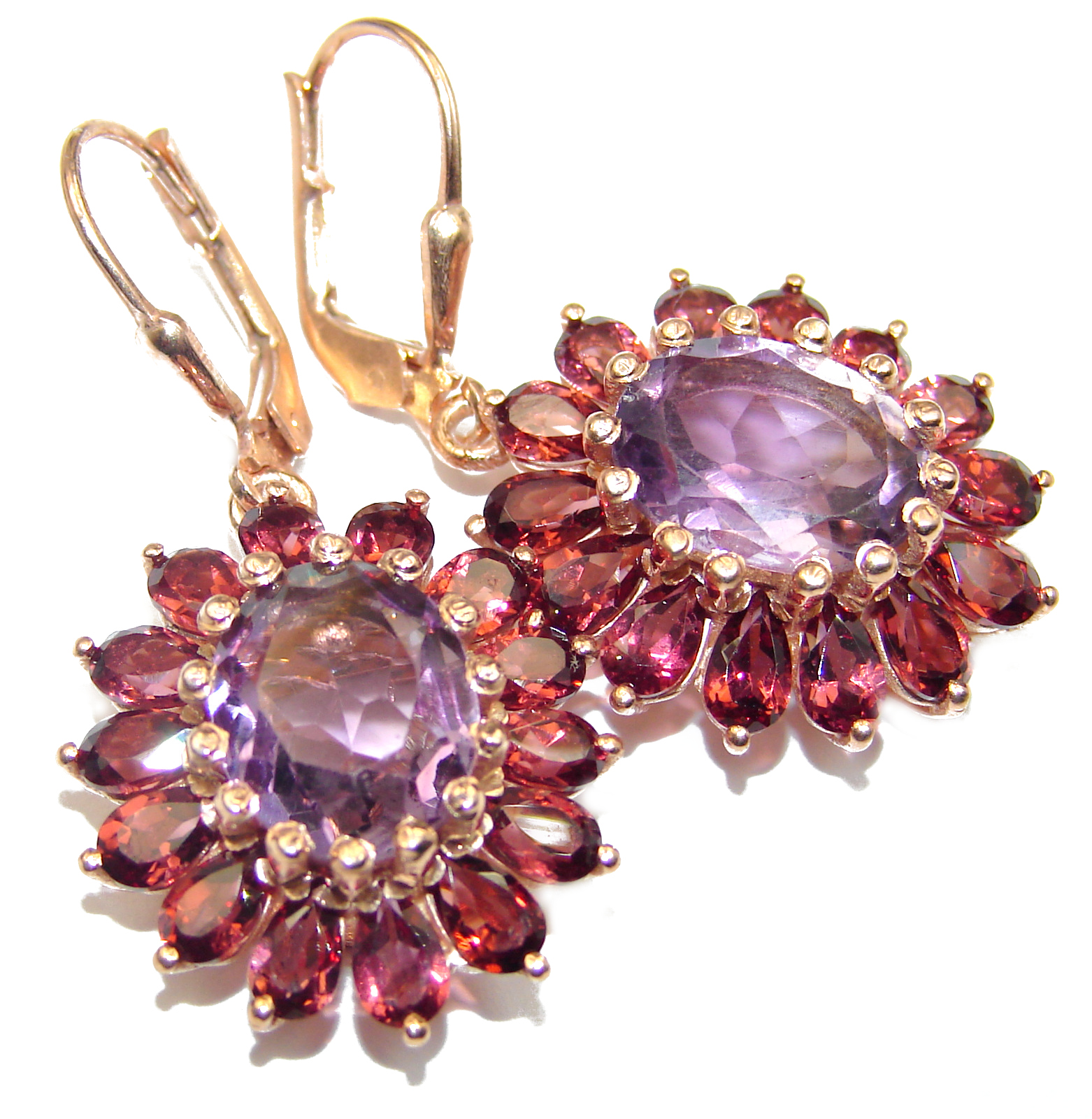 Vintage Design Authentic Amethyst Rose Gold over .925 Sterling Silver handmade earrings