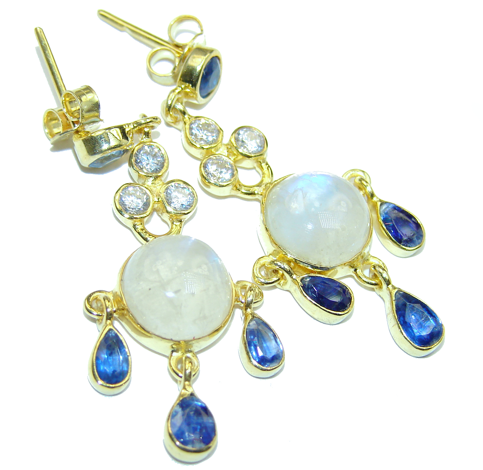 Genuine Fire Moonstone 18K Gold over .925 Sterling Silver handcrafted Earrings