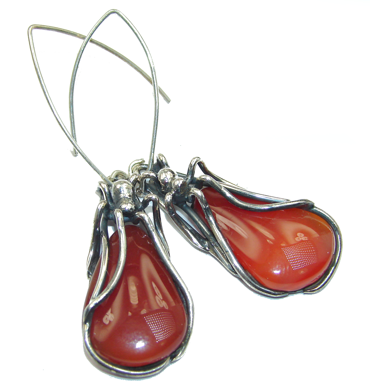 Spiders Baltic Mosaic Amber .925 Sterling Silver entirely handcrafted earrings
