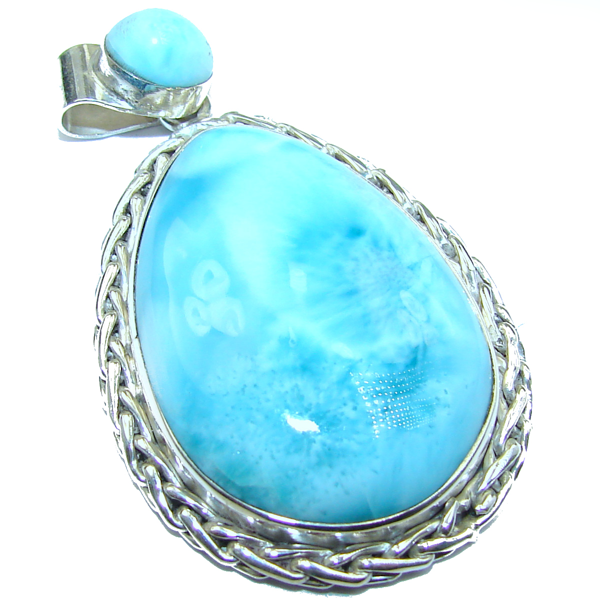 Perfectly Blue Caribbean Larimar .925 Sterling Silver handmade pendant