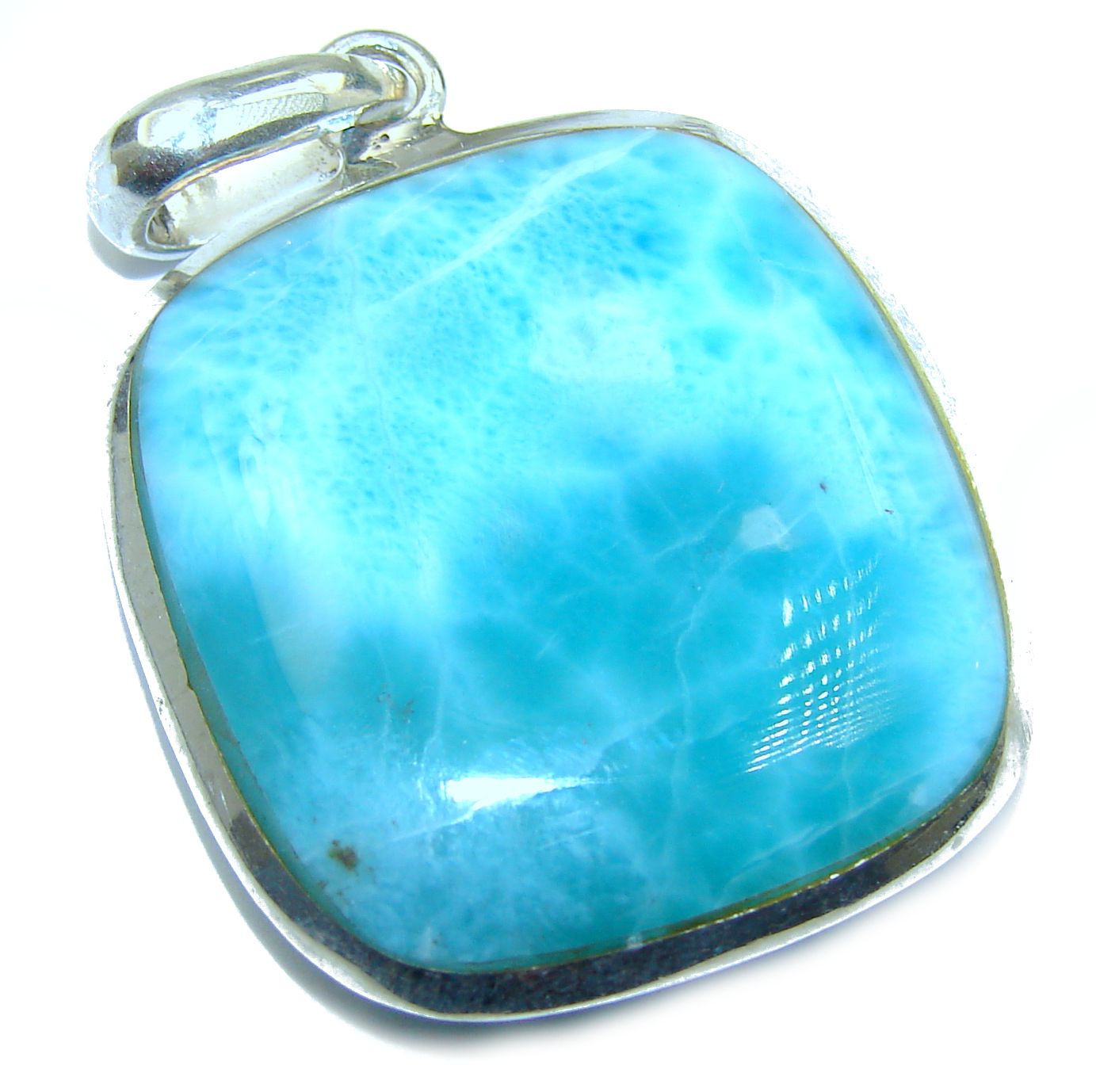 Reflection of Caribbean Sea Larimar .925 Sterling Silver handmade pendant