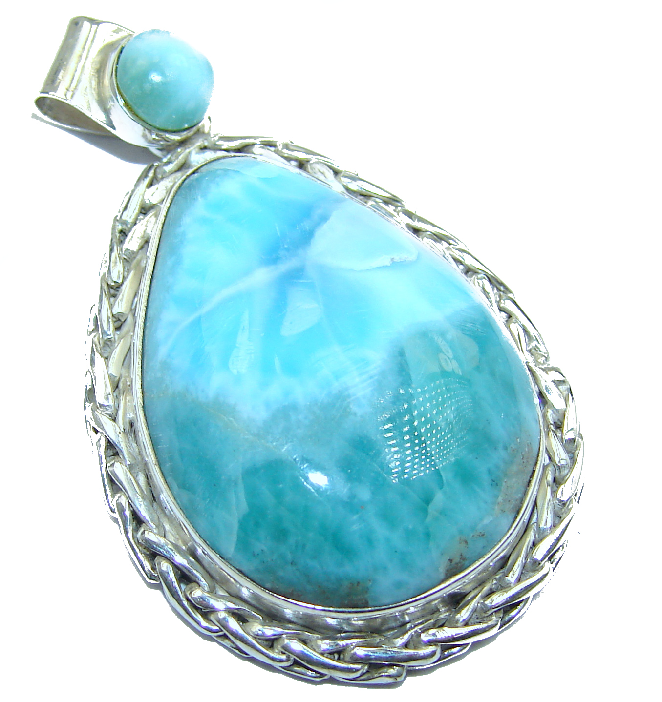 Perfectly Blue Caribbean Larimar .925 Sterling Silver handmade pendant