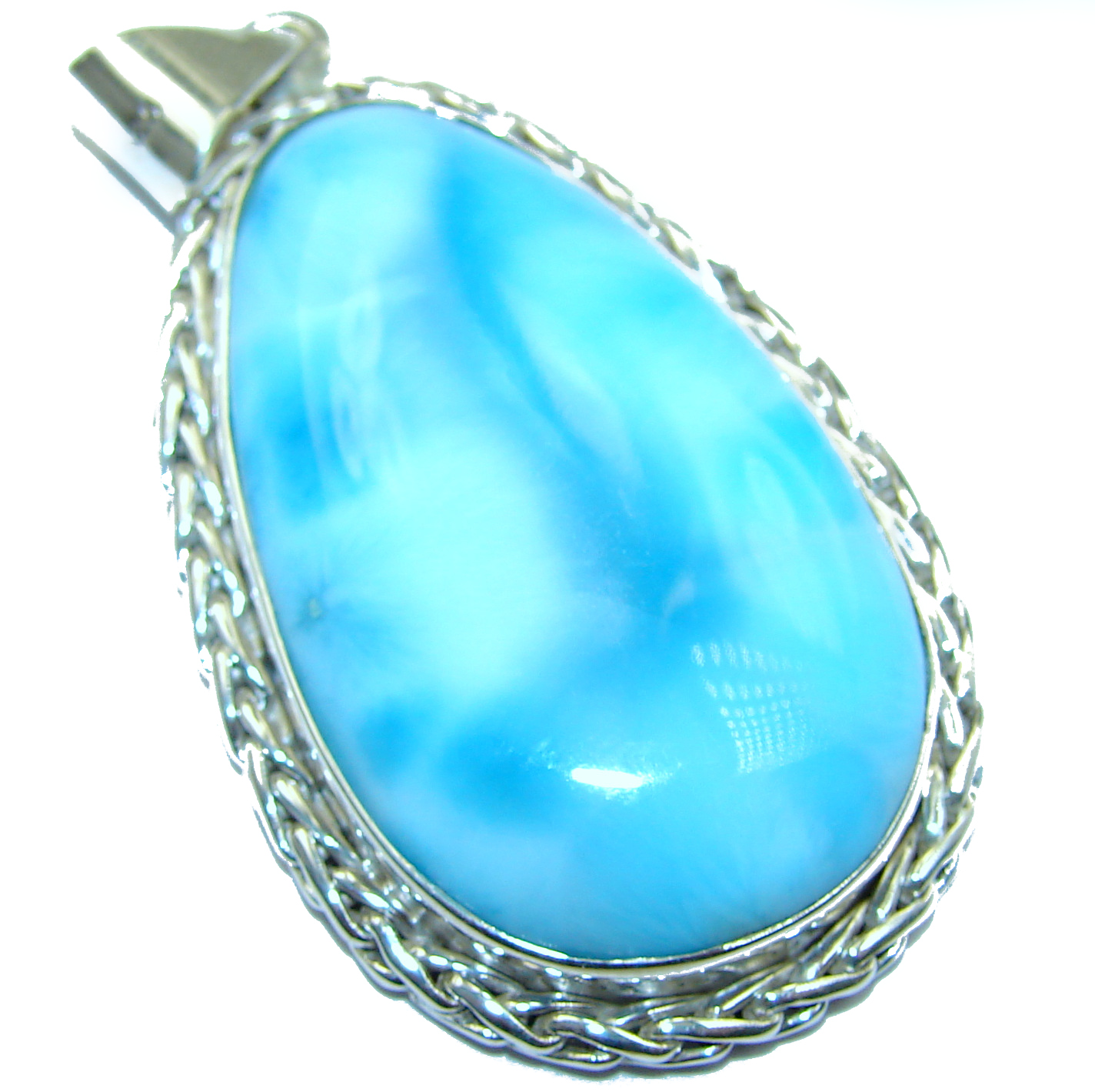 Perfectly Blue Caribbean Larimar .925 Sterling Silver handmade pendant