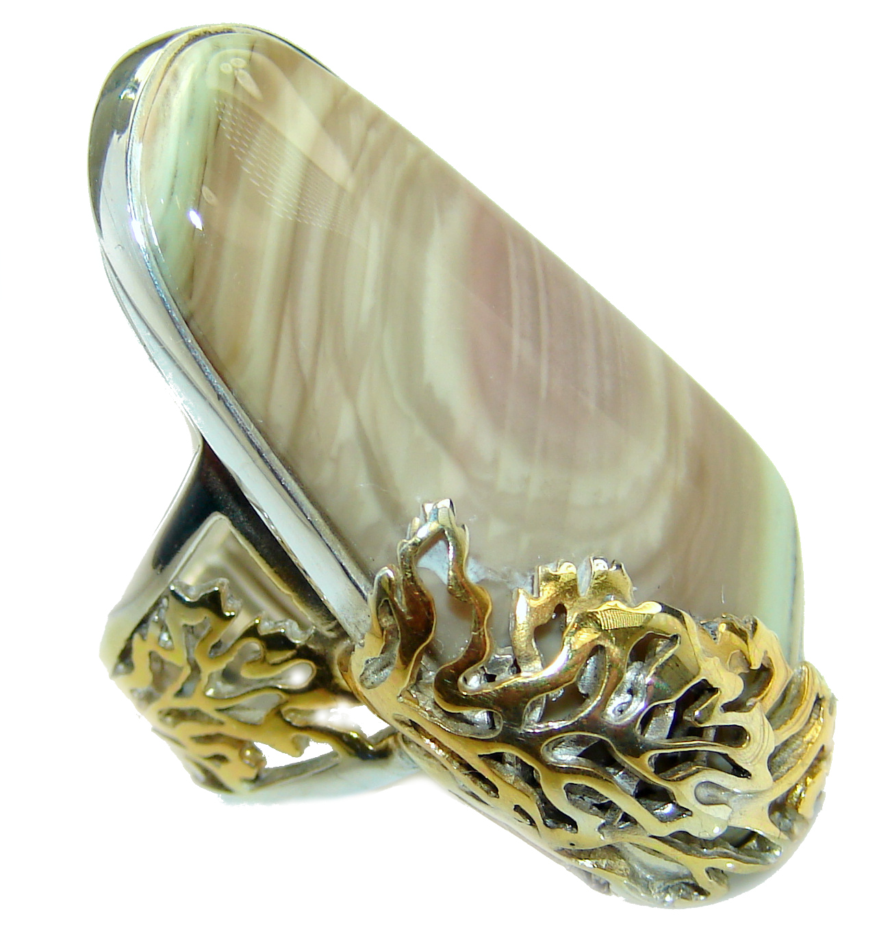Genuine Imperial Jasper .925 Sterling Silver handcrafted ring s. 7 adjustable