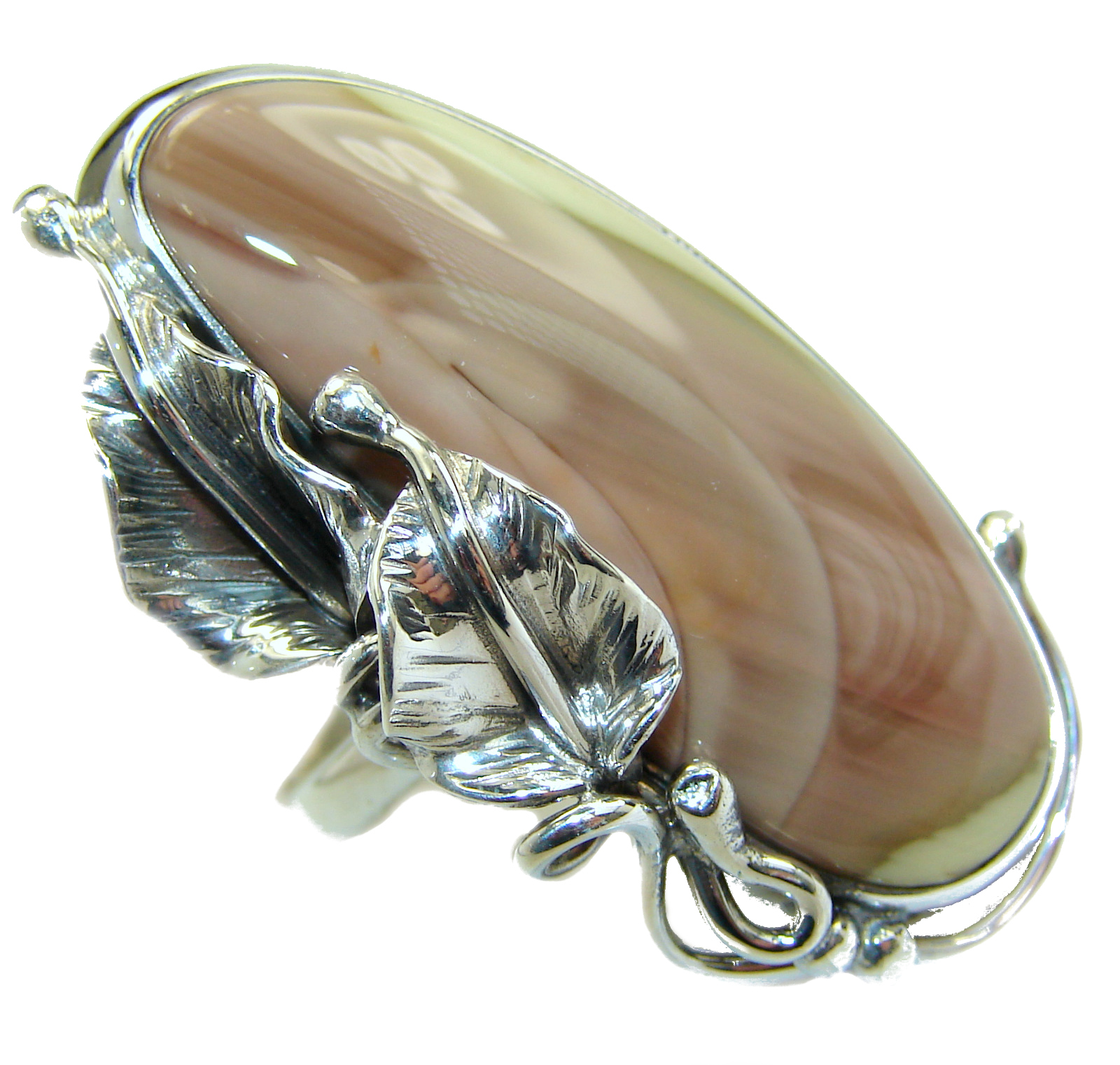 Genuine Imperial Jasper .925 Sterling Silver handcrafted ring s. 7 adjustable