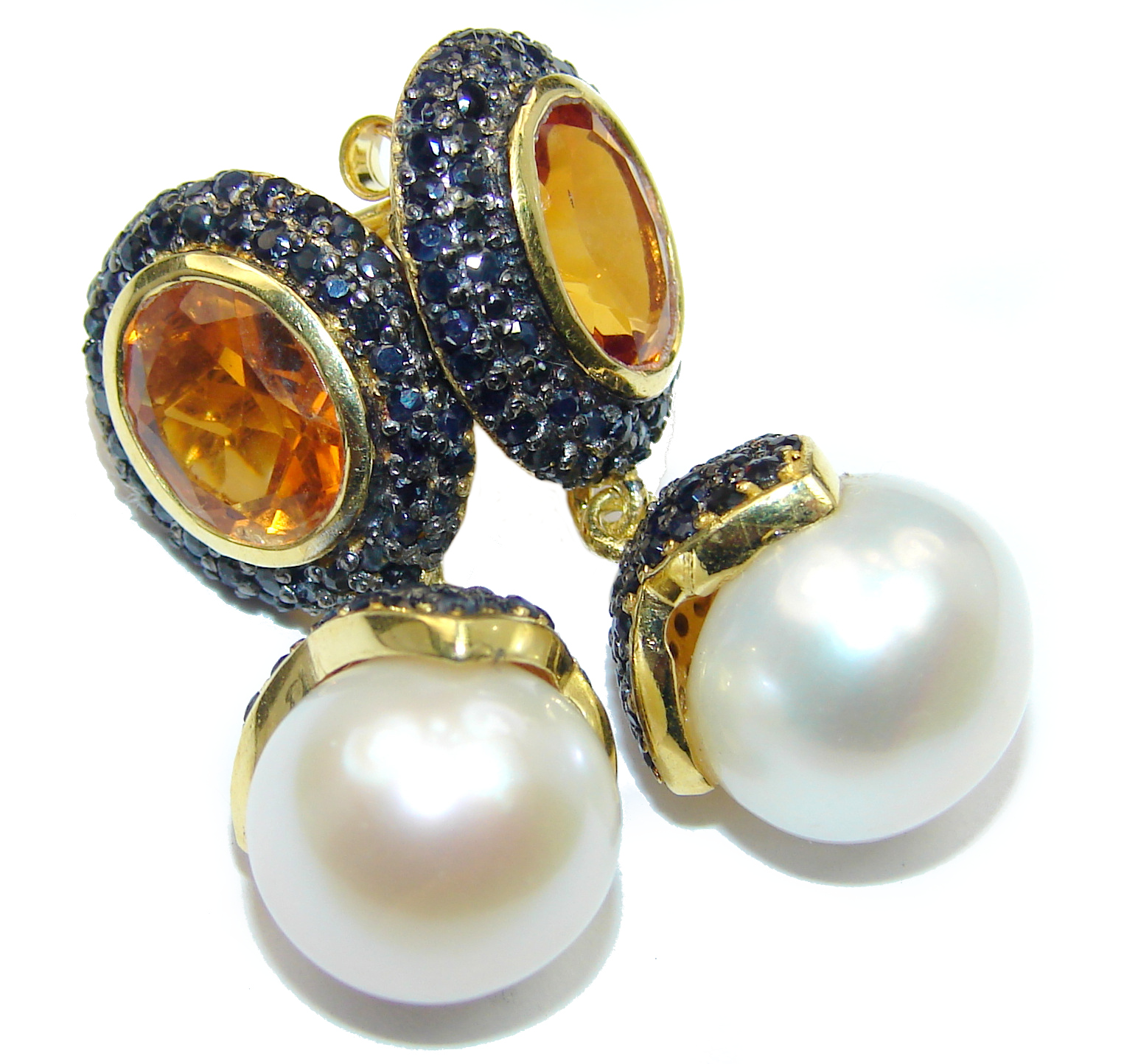 Precious genuine Natural Pearl 14K Gold over .925 Sterling Silver handmade earrings