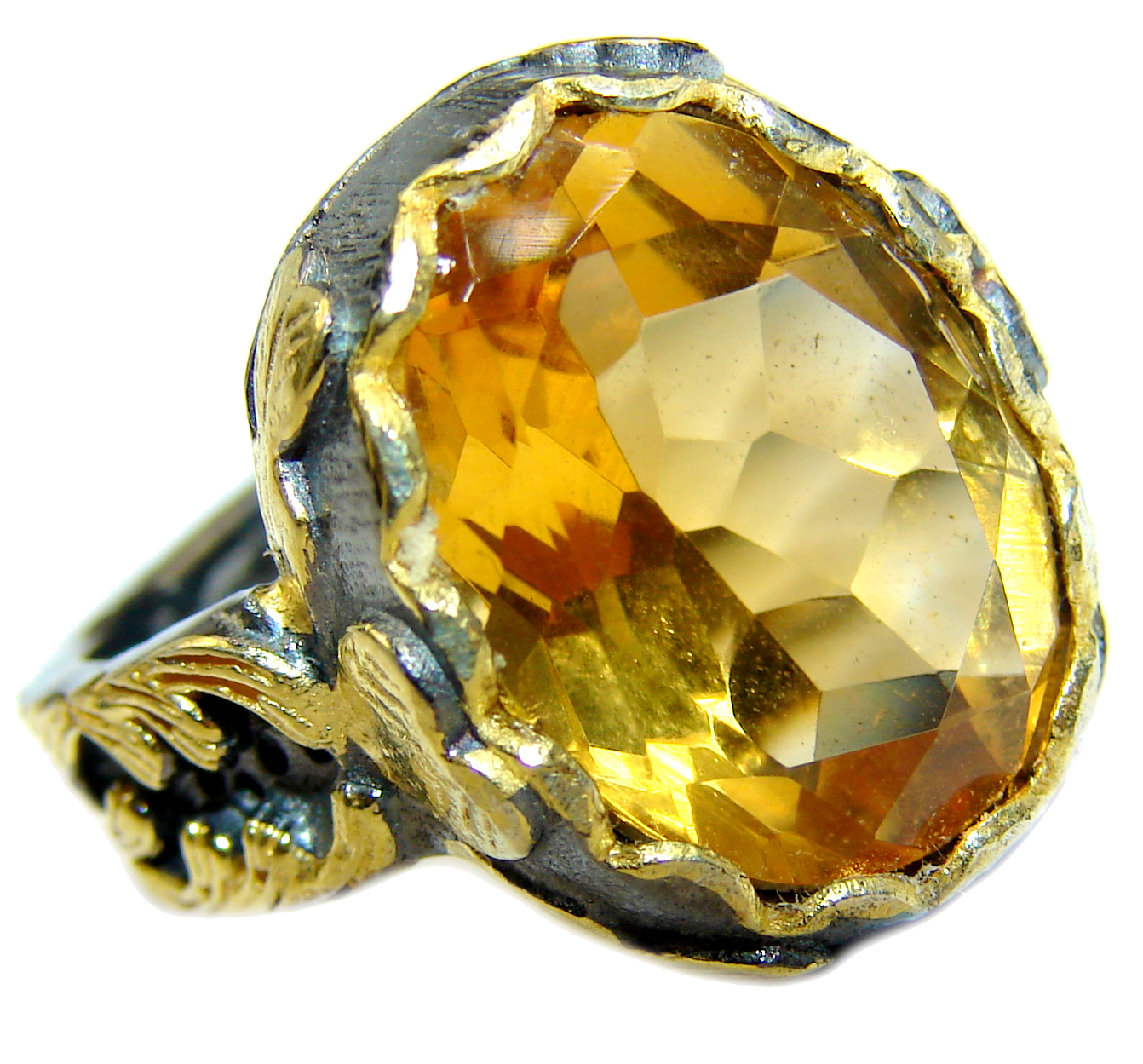 Vintage Style Natural Citrine 14K Gold over .925 Sterling Silver handcrafted Ring s. 7