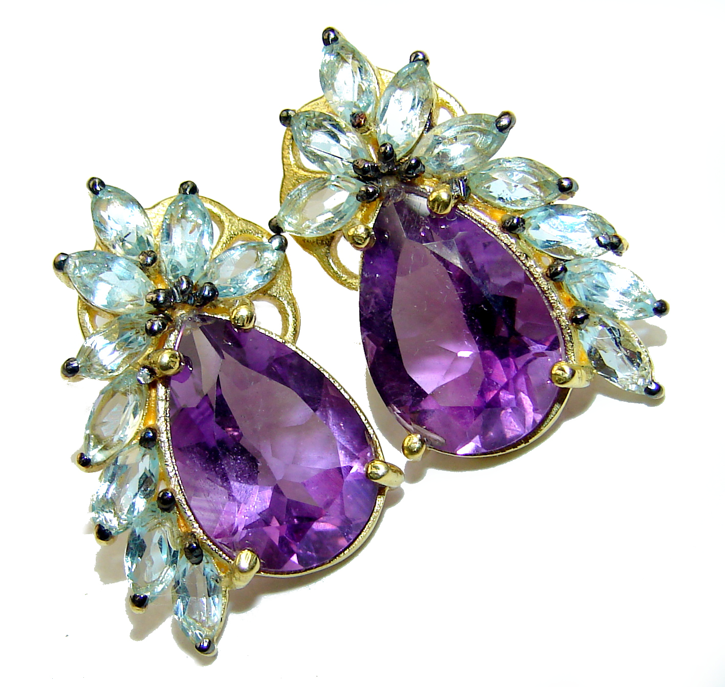Precious genuine Natural Amethyst 14K Gold over .925 Sterling Silver handmade earrings