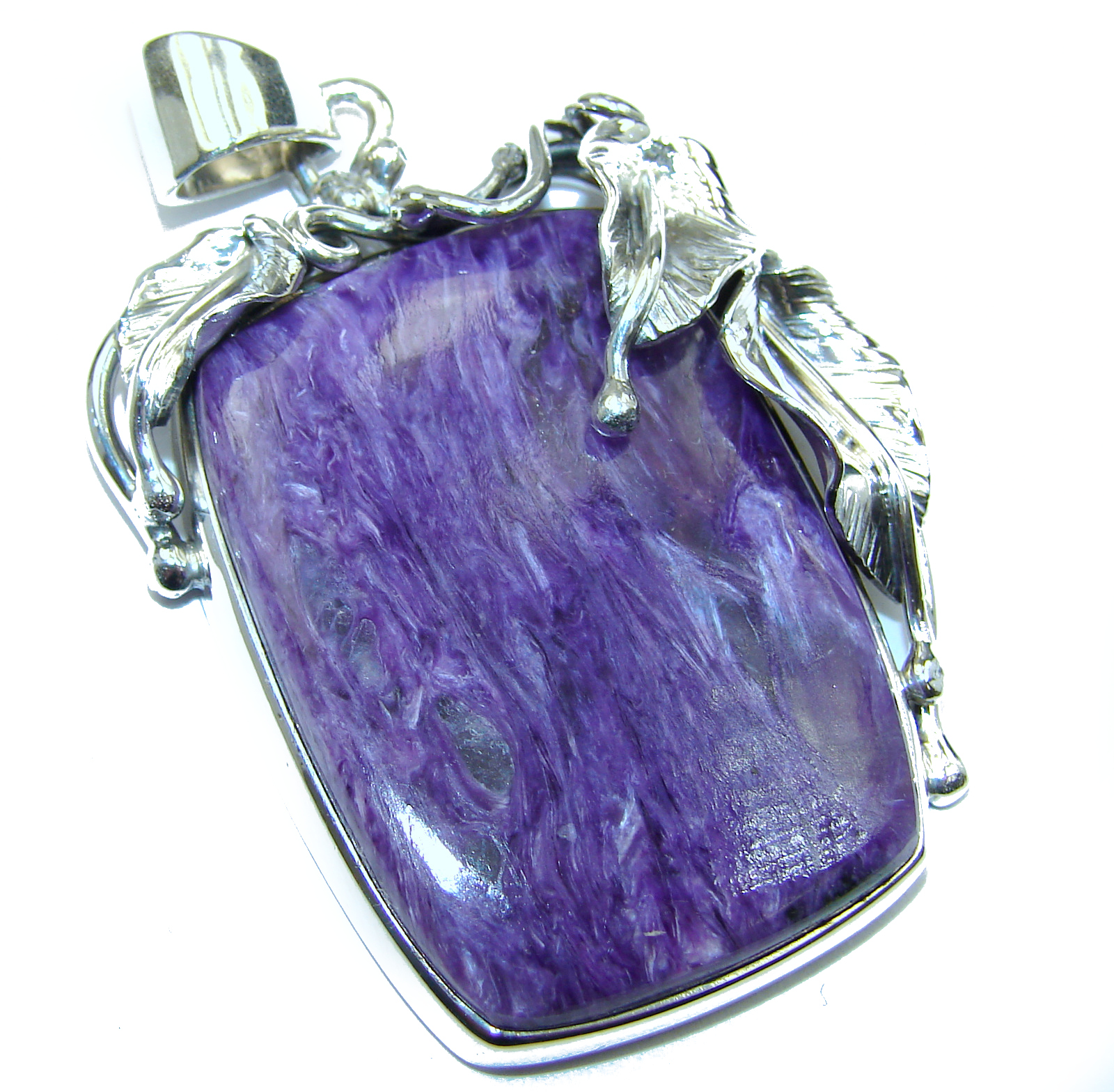 Unique genuine Siberian Charoite .925 Sterling Silver handmade Pendant