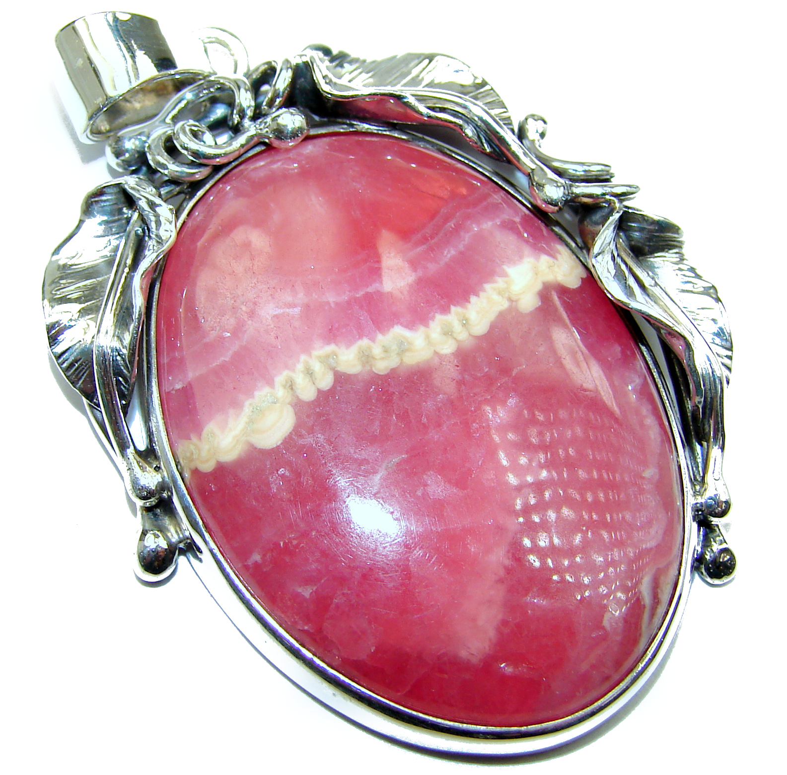 Top Quality Genuine Argentinian Rhodochrosite .925 Sterling Silver handmade Pendant
