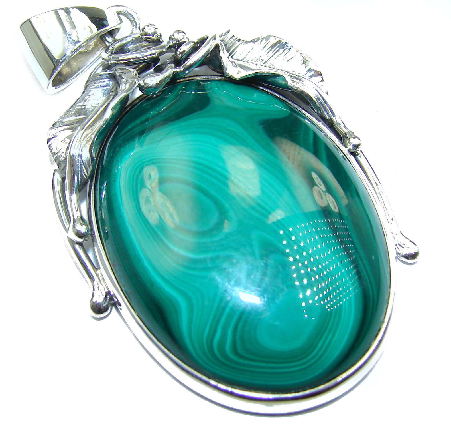 HUGE Top Quality Malachite Oxidized .925 Sterling Silver handmade Pendant