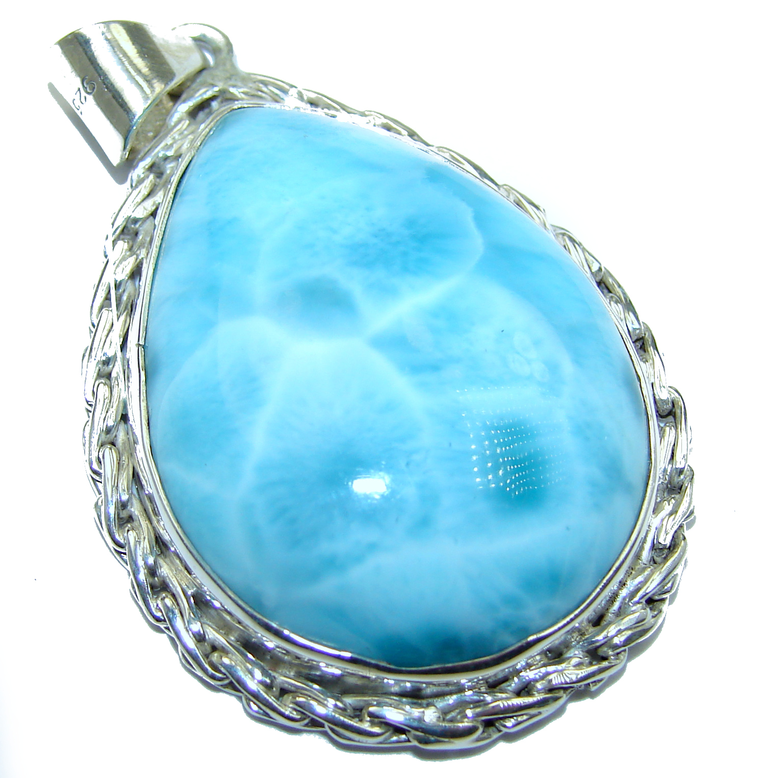 Perfectly Blue Caribbean Larimar .925 Sterling Silver handmade pendant