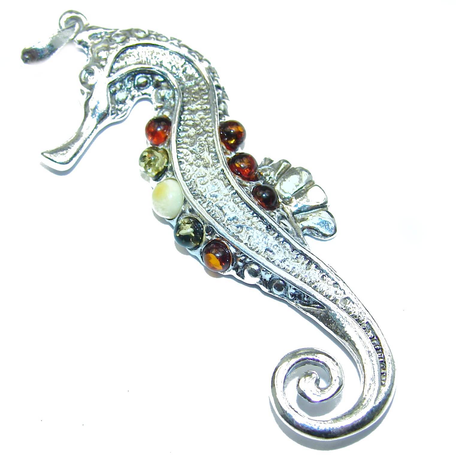 Sea Horse Baltic Amber .925 Sterling Silver handmade Pendant