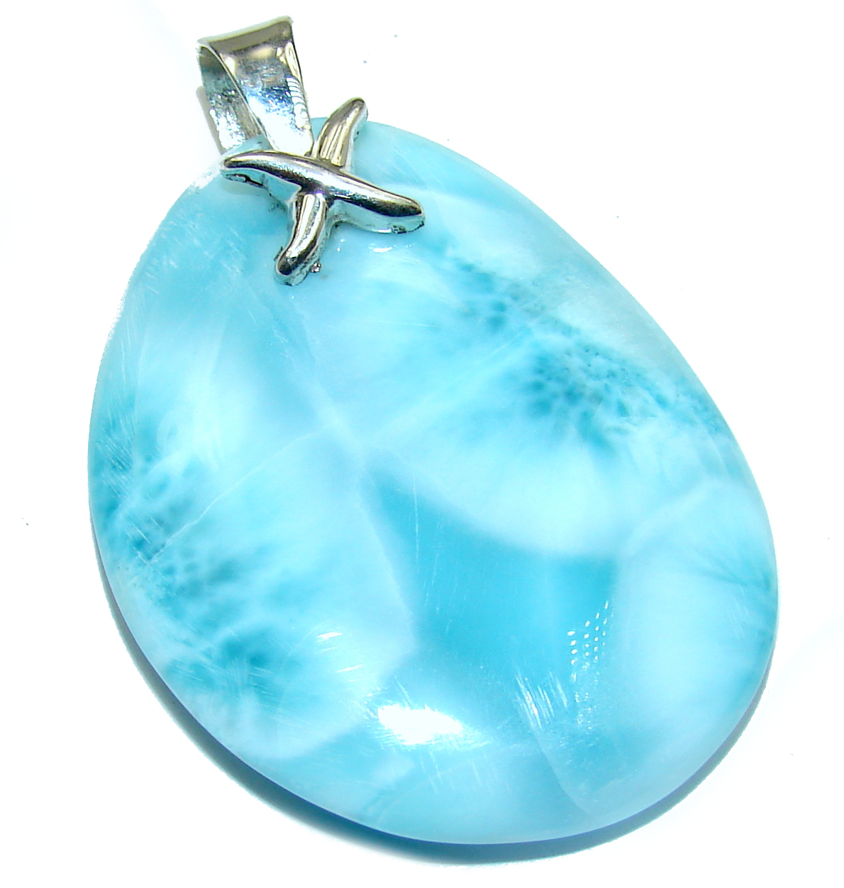Perfectly Blue Caribbean Larimar .925 Sterling Silver handmade pendant
