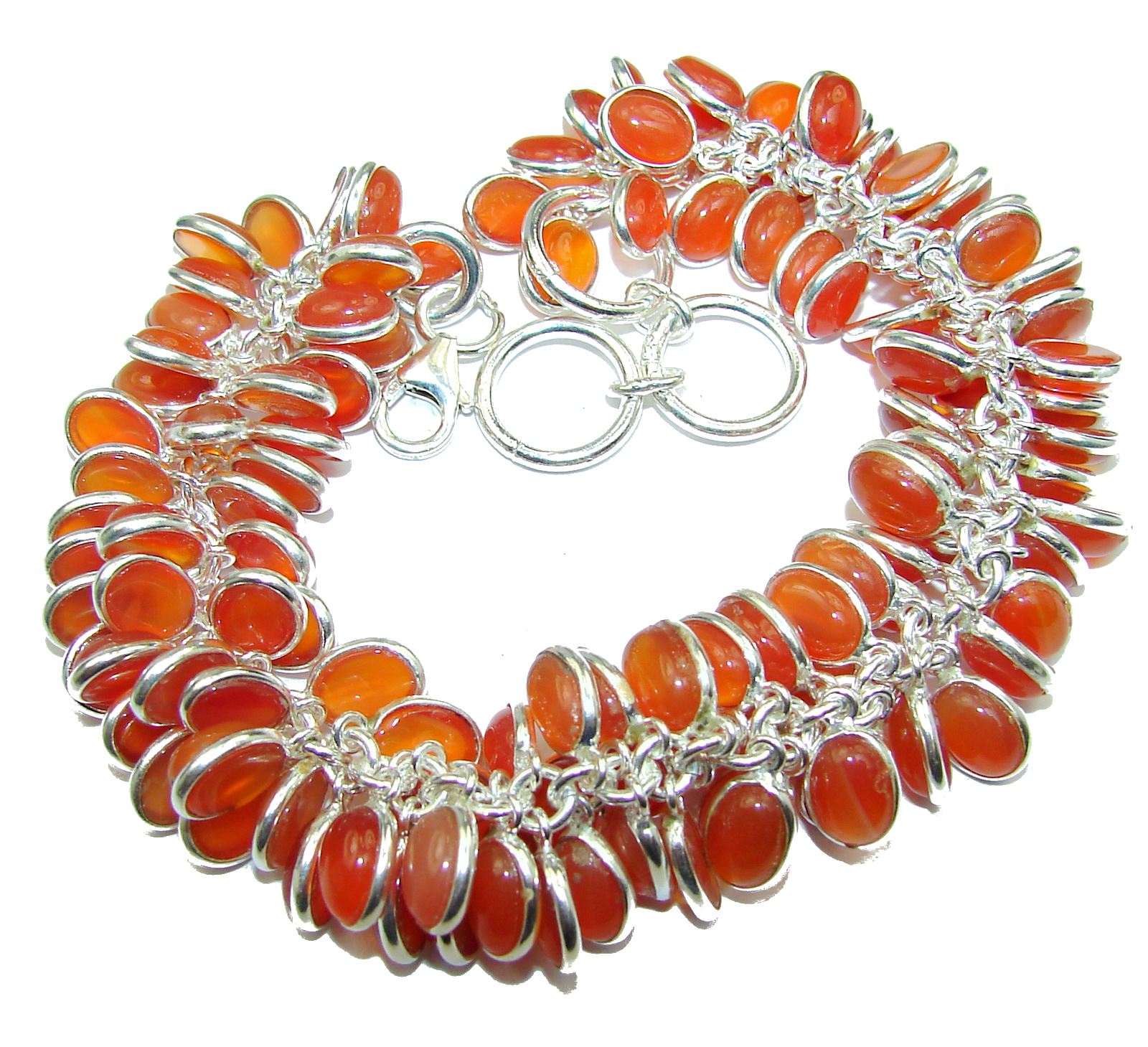 Genuine Carnelian Agate .925 Sterling Silver handcrafted CHA- CHA Bracelet