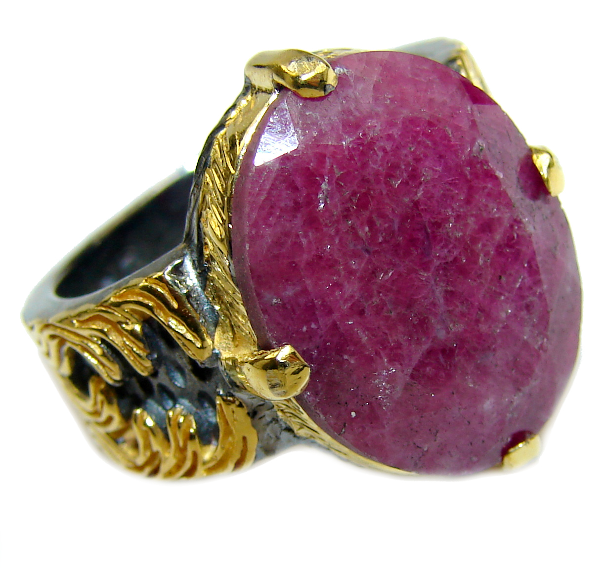Vintage Design Genuine 25ct Ruby 14K Gold over .925 Sterling Silver handmade Ring size 7 1/4