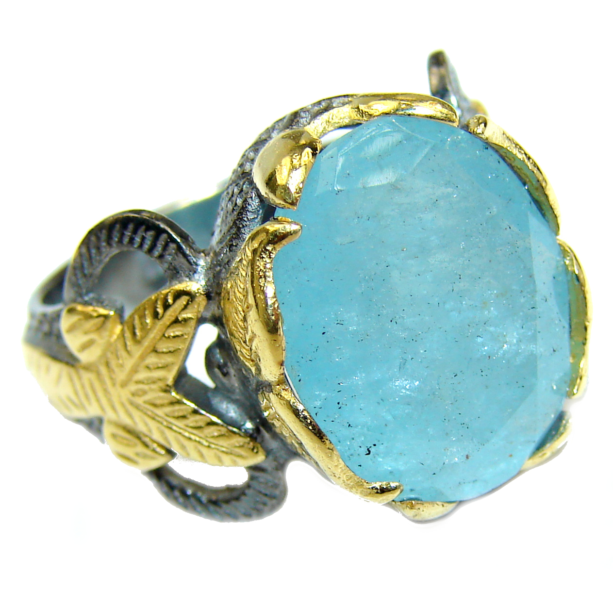 Antique Design Blue Aquamarine .925 Sterling Silver handmade ring s. 8