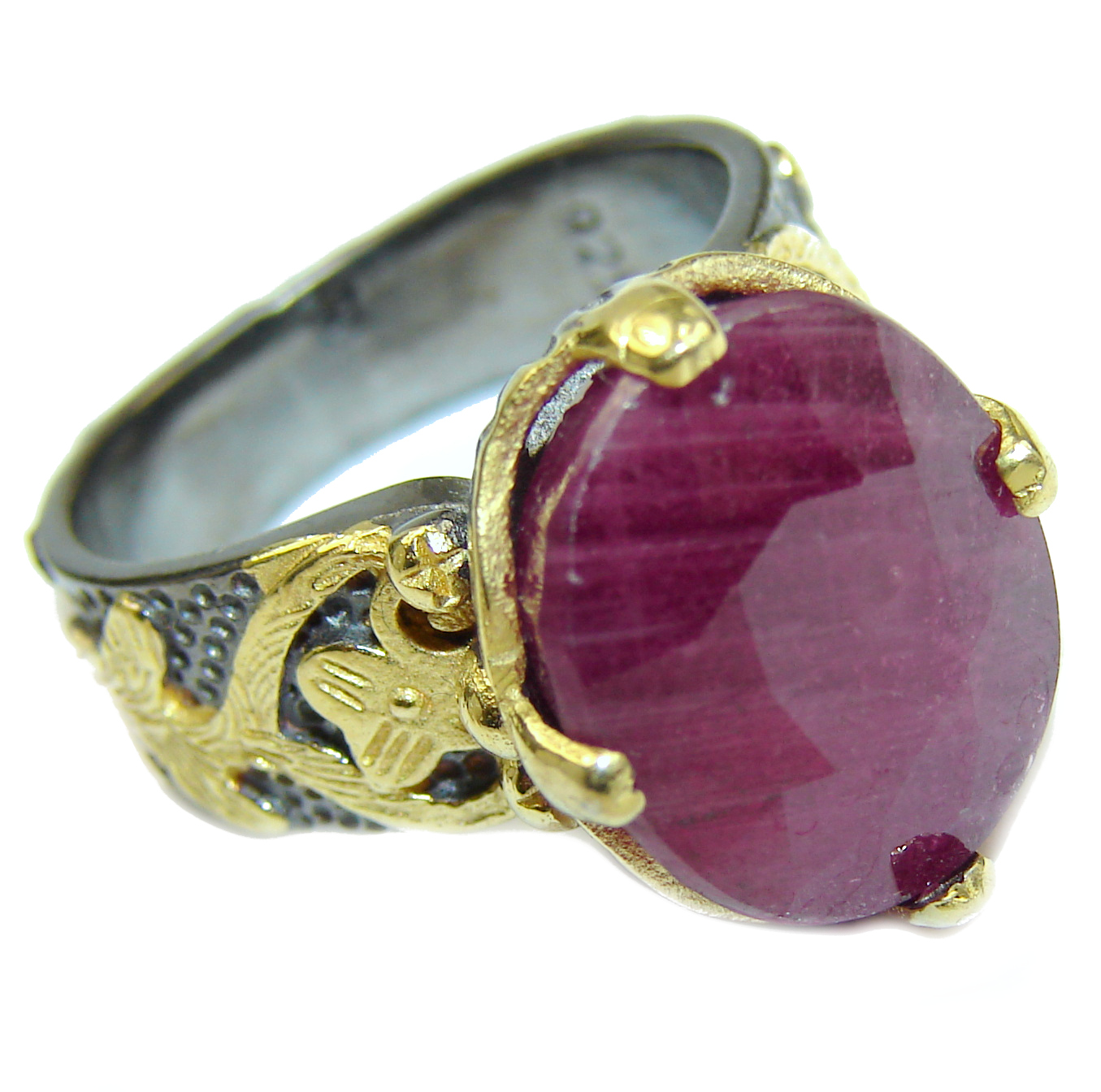 Vintage Design Genuine 25ct Ruby 14K Gold over .925 Sterling Silver handmade Ring size 8