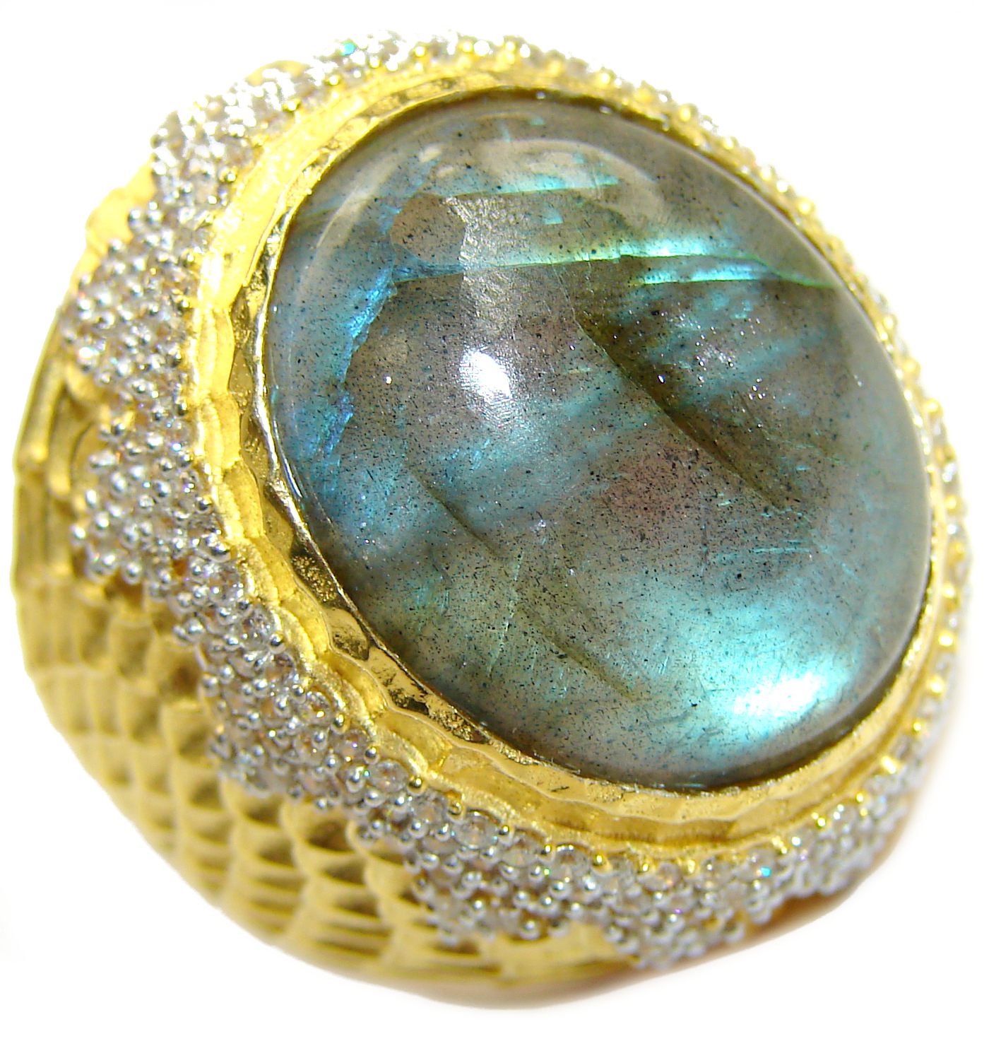 Regal Infinity Labradorite 18K Gold over .925 Sterling Silver ITALY handmade ring size 8