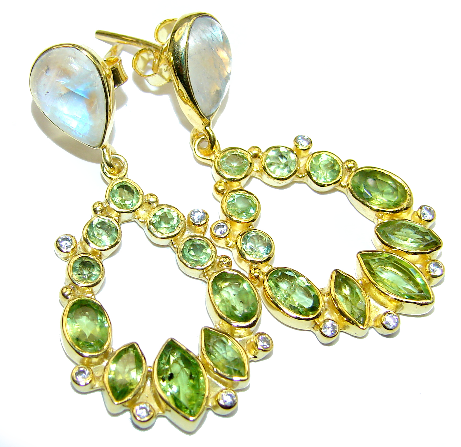 Spectacular Authentic Peridot 14K Gold over .925 Sterling Silver handmade earrings