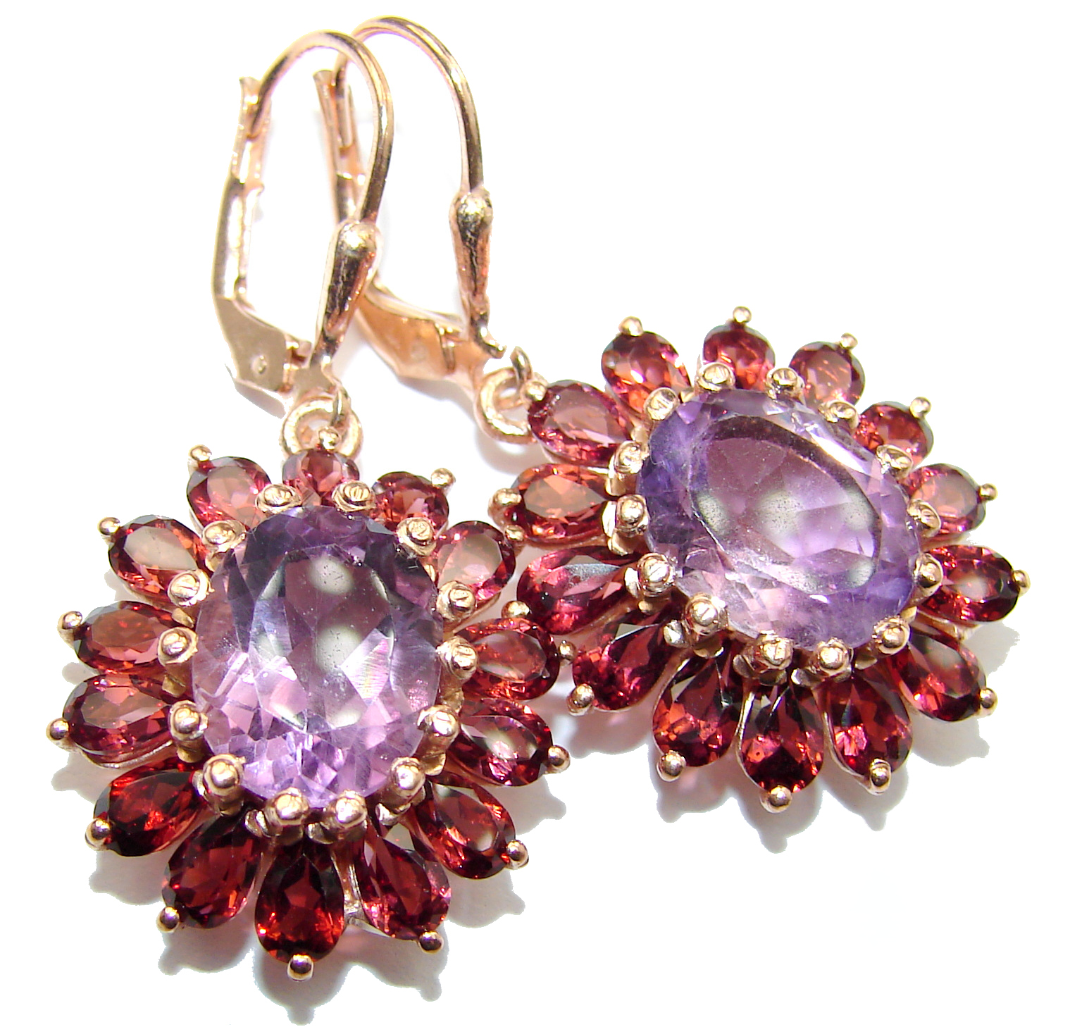 Vintage Design Authentic Amethyst Rose Gold over .925 Sterling Silver handmade earrings