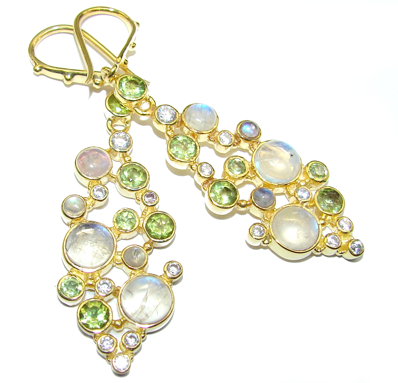 Genuine Fire Moonstone 18K Gold over .925 Sterling Silver handcrafted Earrings