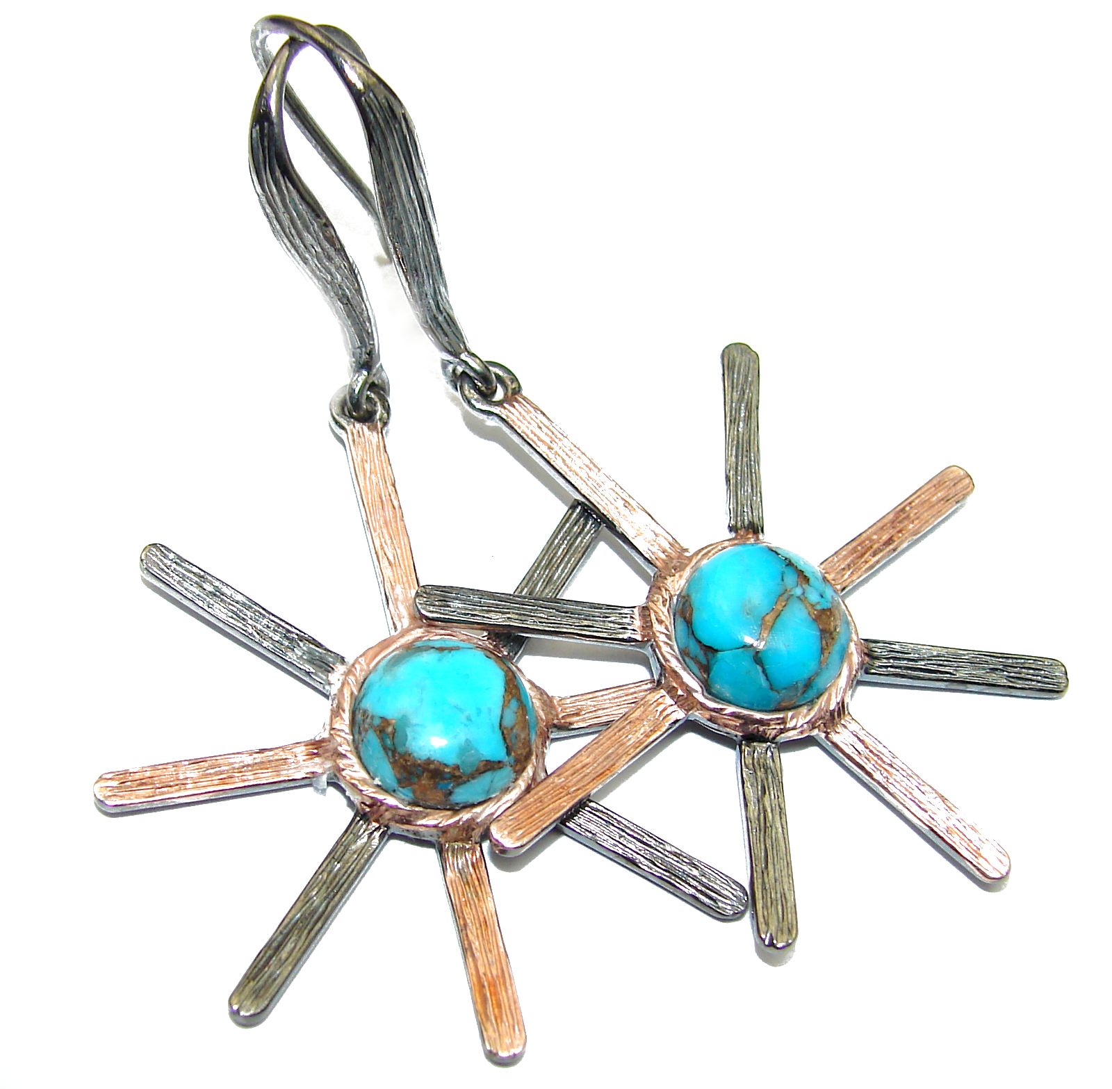 Blue Stars Copper vains in Blue Turquoise .925 Sterling Silver earrings