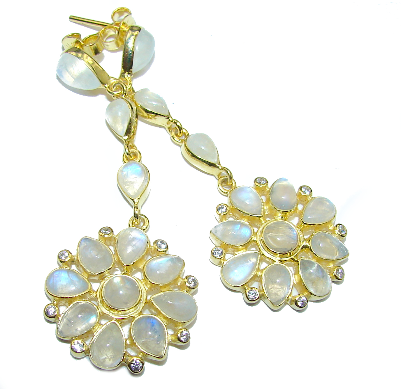 Genuine Fire Moonstone 18K Gold over .925 Sterling Silver handcrafted Earrings