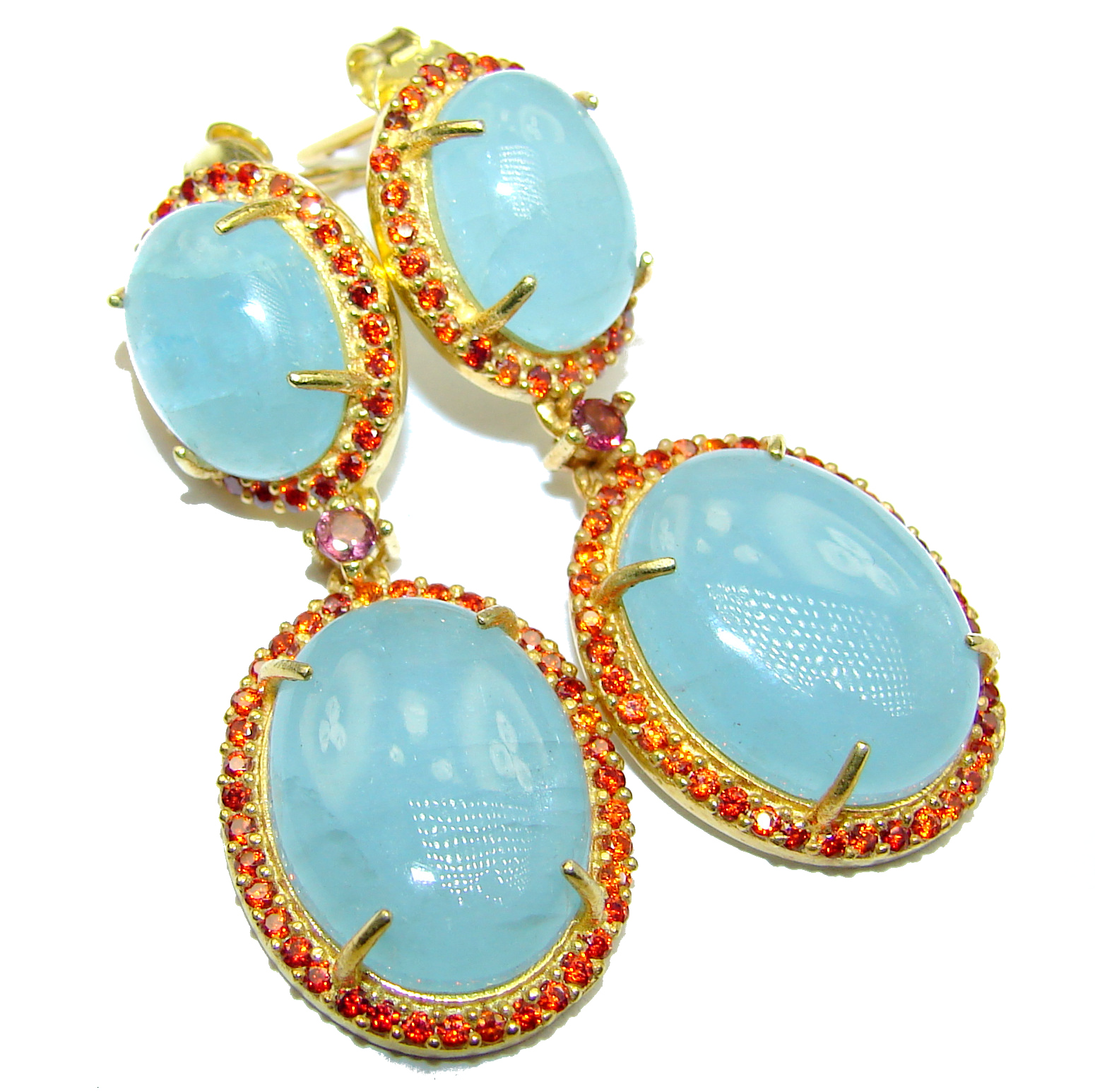 Fancy Style genuine Aquamarine Ruby .925 Sterling Silver handmade earrings
